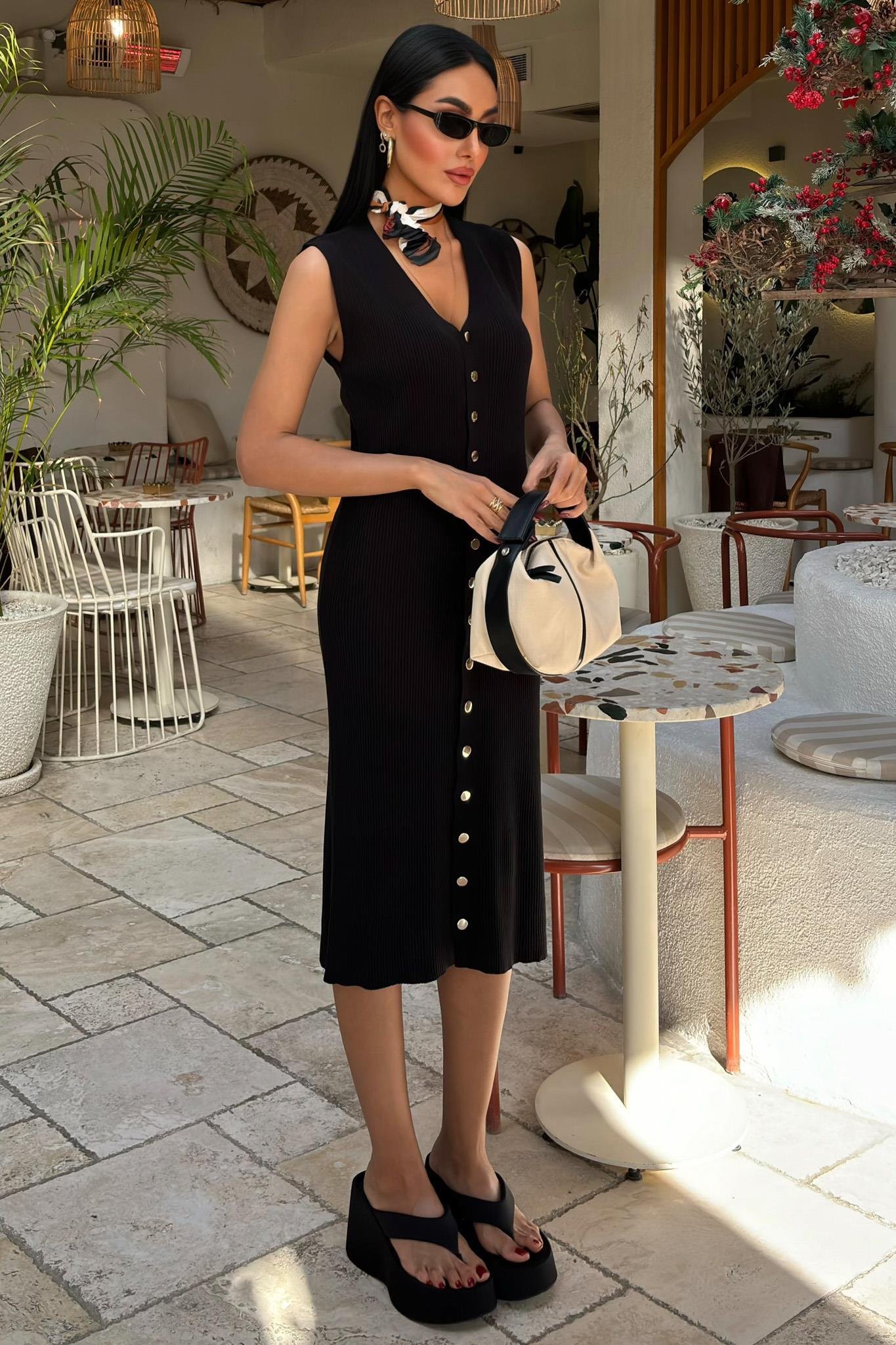 Önü Düğmeli Fitilli Kolsuz Elbise 2832 R2-A-K4