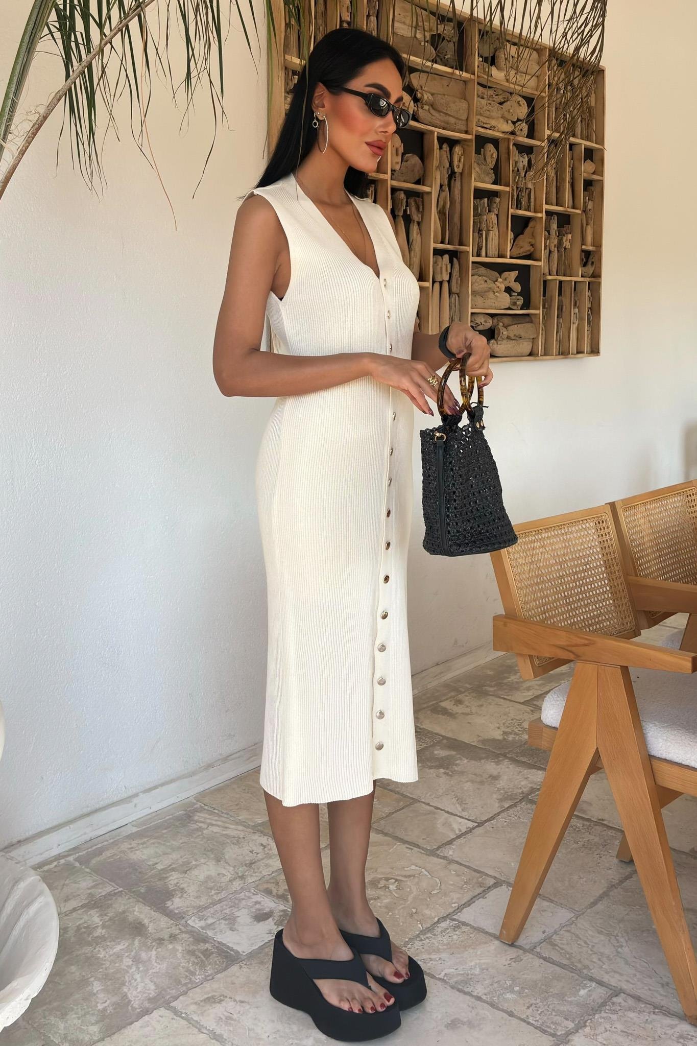 Önü Düğmeli Fitilli Kolsuz Elbise 2832 R2-A-K4