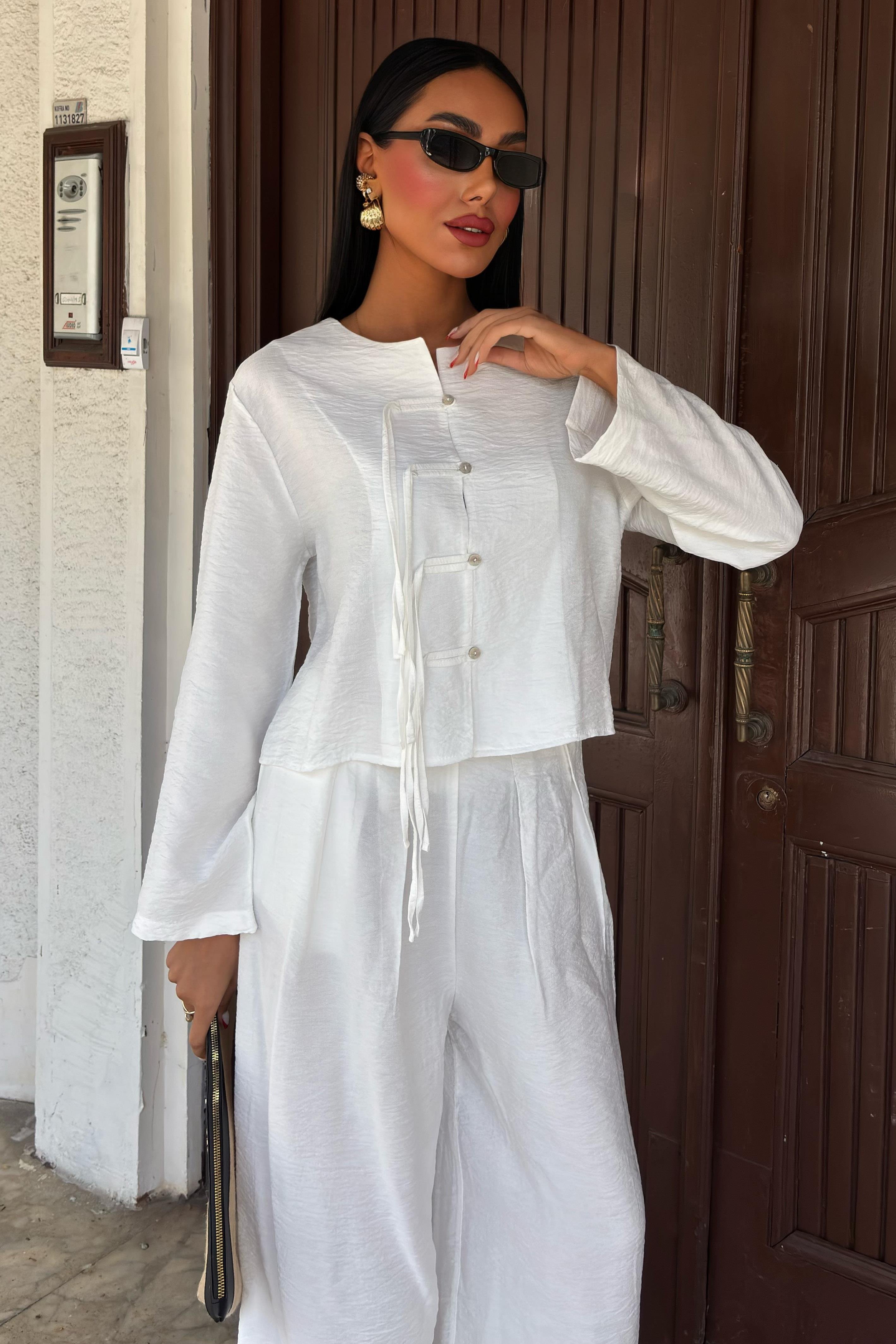 Önü İnce Kordon Detaylı ve Double Paça Pantolonlu Takım 10180 R7-K-K2