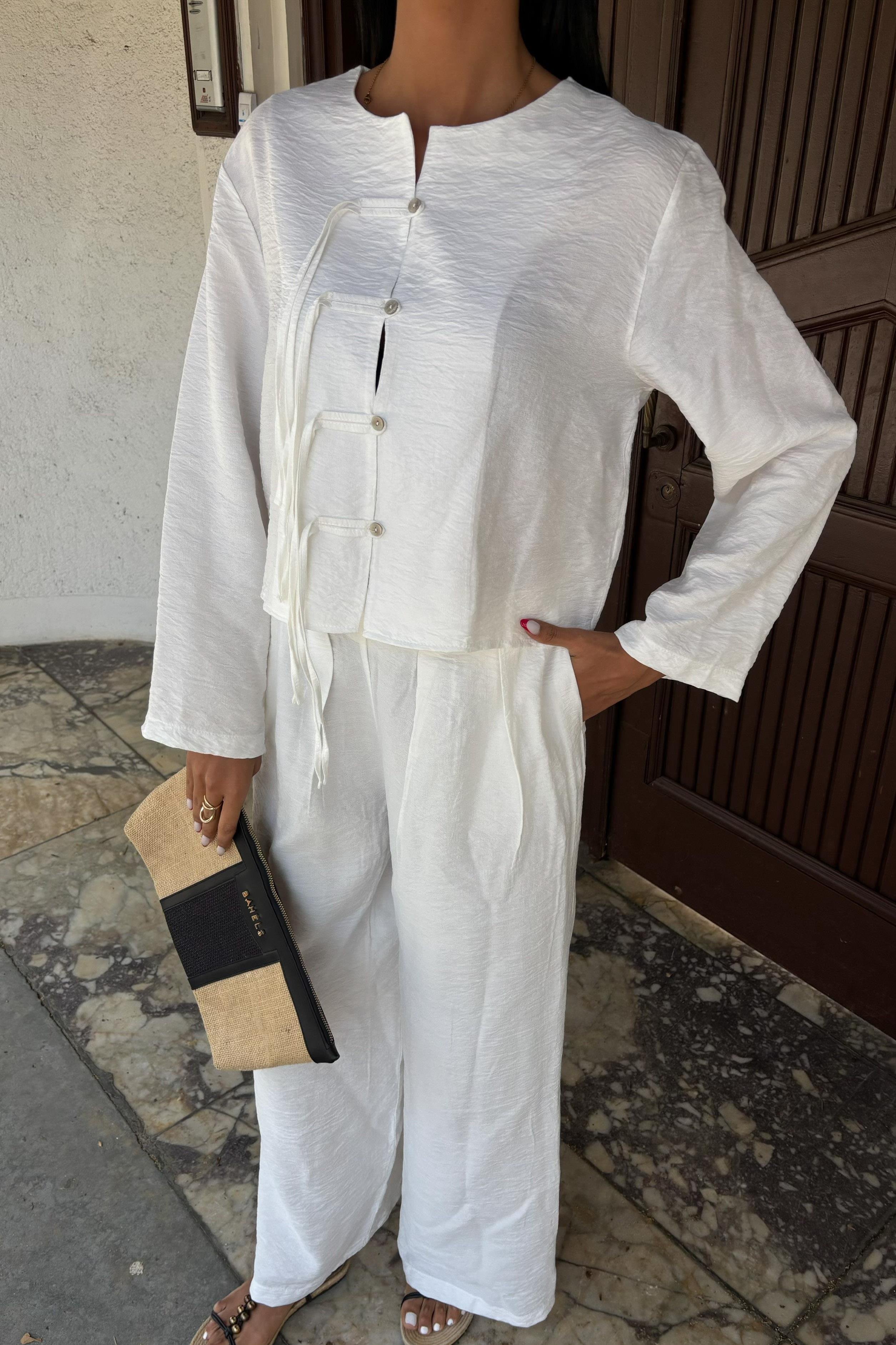 Önü İnce Kordon Detaylı ve Double Paça Pantolonlu Takım 10180 R7-K-K2