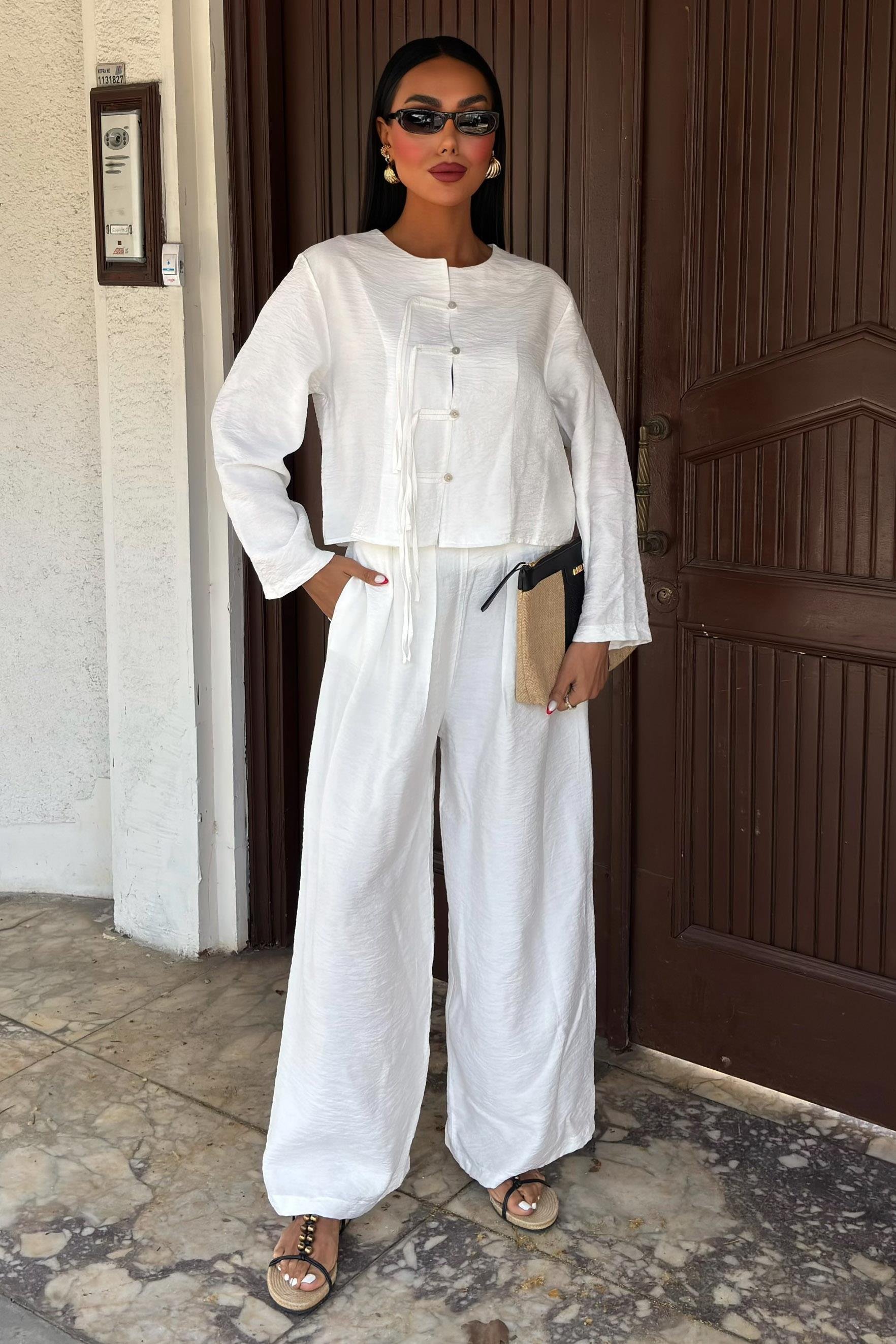 Önü İnce Kordon Detaylı ve Double Paça Pantolonlu Takım 10180 R7-K-K2