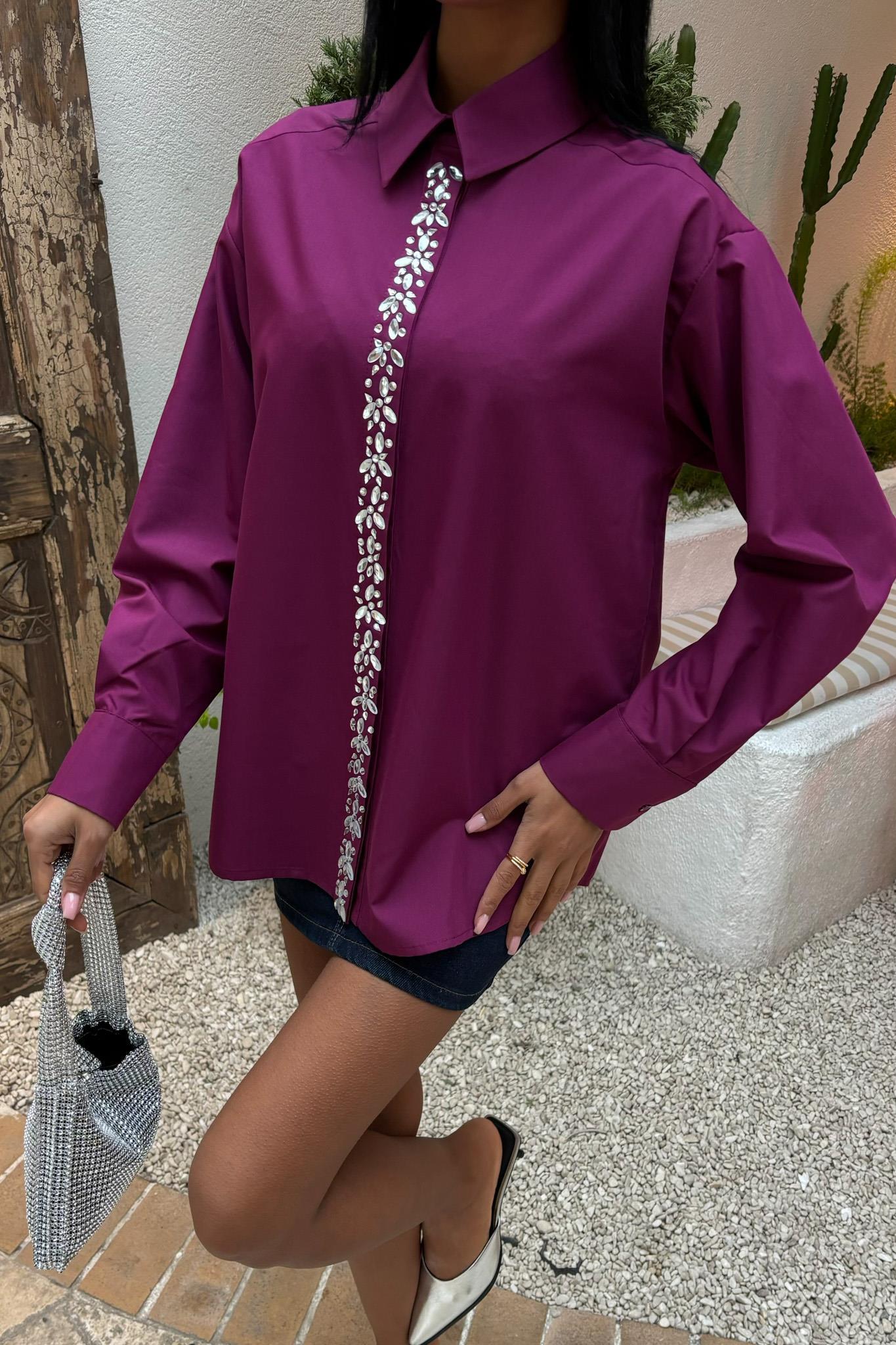 Önü Şerit Taşlı Gömlek 3448 R7-F-K4