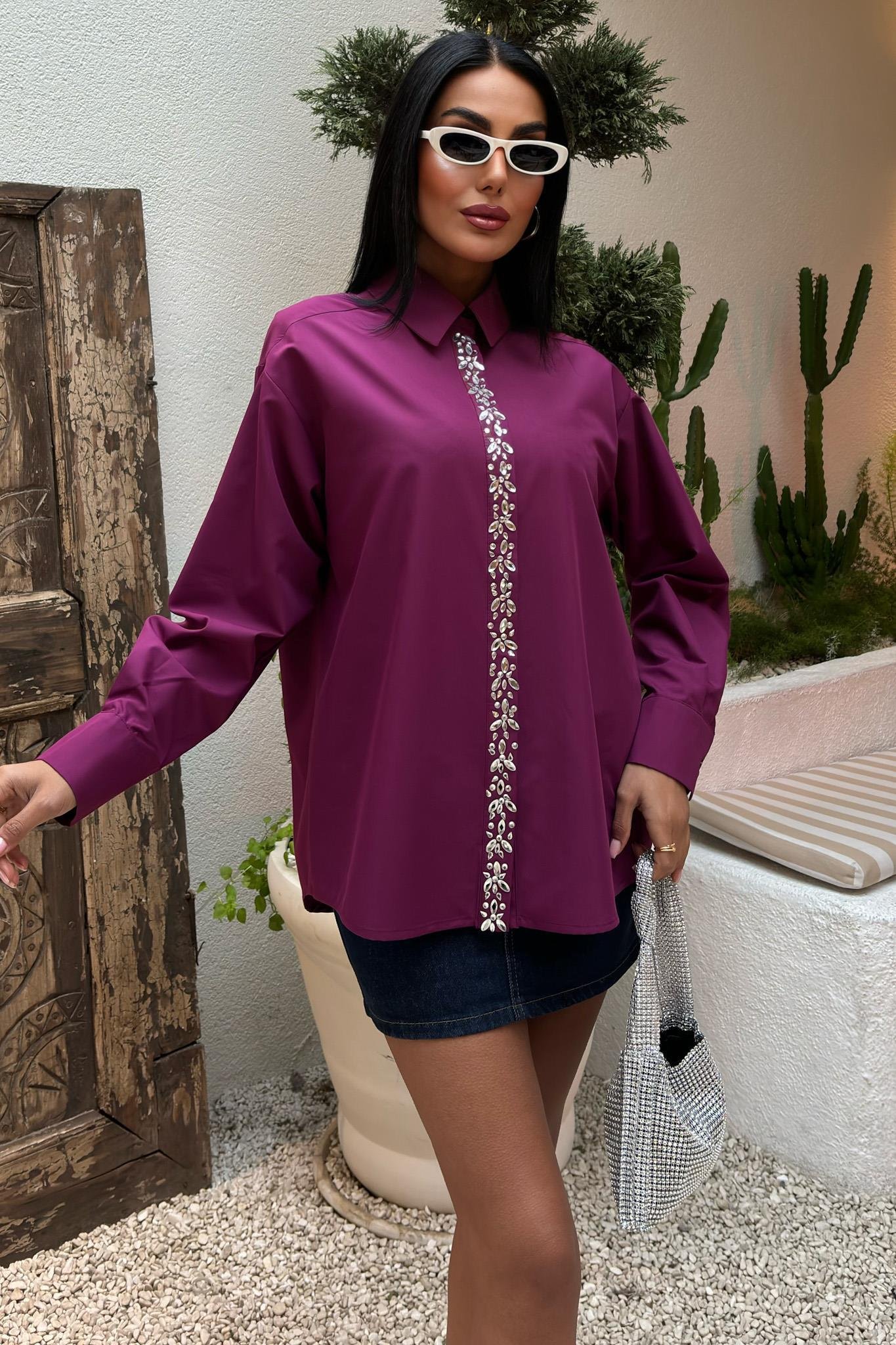 Önü Şerit Taşlı Gömlek 3448 R7-F-K4