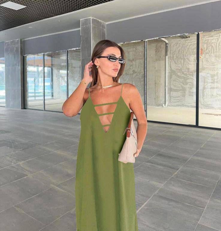ÖZEL FİYAT İp Askılı V Yaka Dekolteli Salaş Ve Rahat Elbise