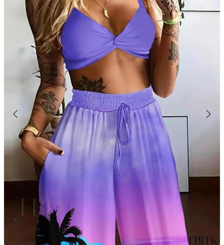 ÖZEL FİYAT İthal Dalgıç Kumaş Digital Baskı Crop~pantolon Ikili Takım