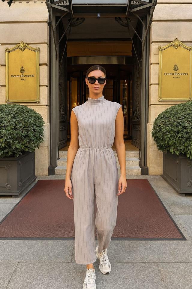 ÖZEL FİYAT İthal Digital Baskı Rahat çizgili Tulum