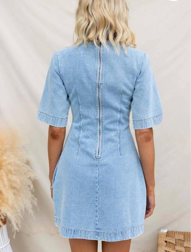 ÖZEL FİYAT İthal Digital Likralı Kot Görünümlü Sırtı Fermuarlı Elbise