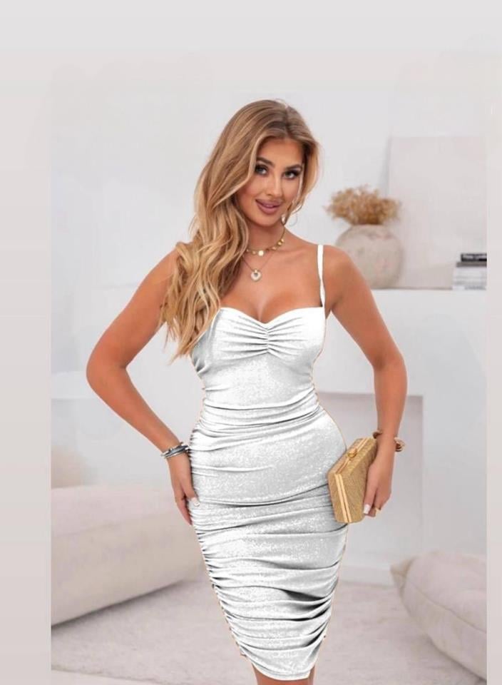 ÖZEL FİYAT İthal Likralı Simli Kumaş Ip Askılı Elbise