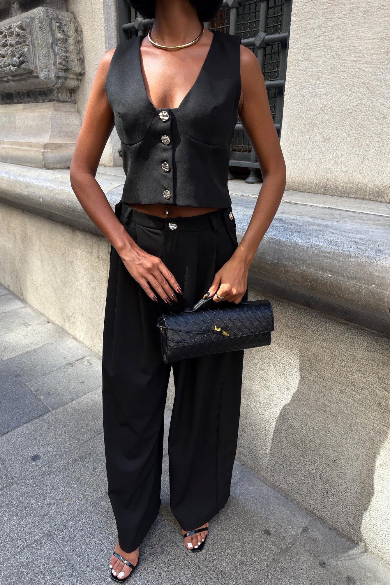 Pantolonu Yan Pile ve Düğme Detaylı Yelekli Takım 10261 R10-E-K5