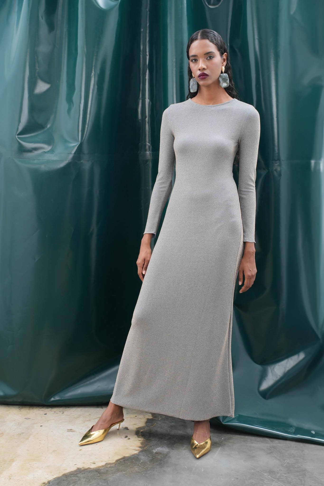 Perla Maxi Uzun Kol Sırt Dekolte Elbise 2815