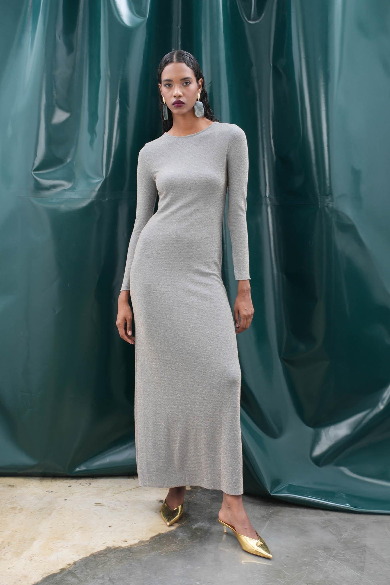 Perla Maxi Uzun Kol Sırt Dekolte Elbise 2815