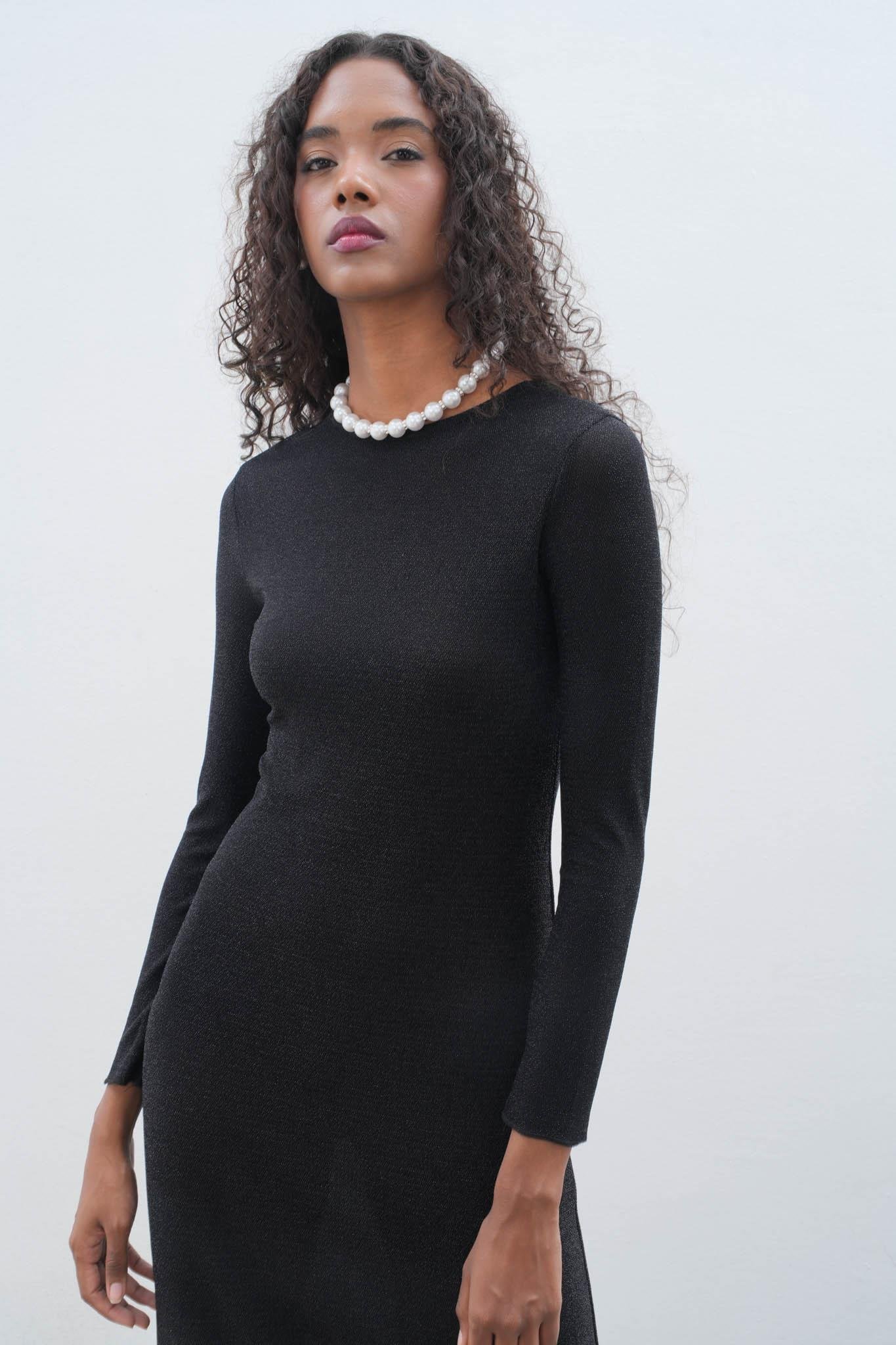 Perla Maxi Uzun Kol Sırt Dekolte Elbise 2815