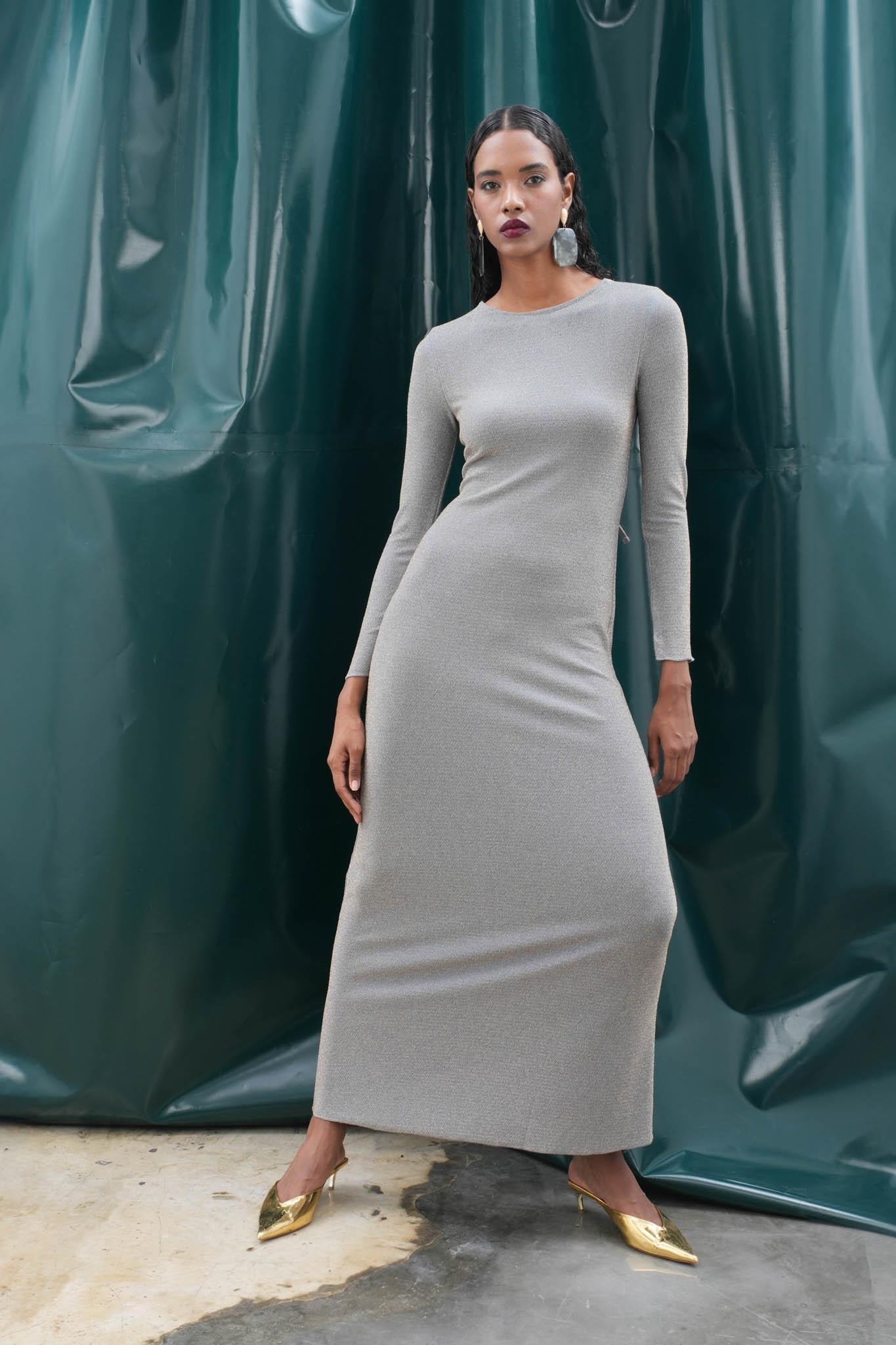 Perla Maxi Uzun Kol Sırt Dekolte Elbise 2815