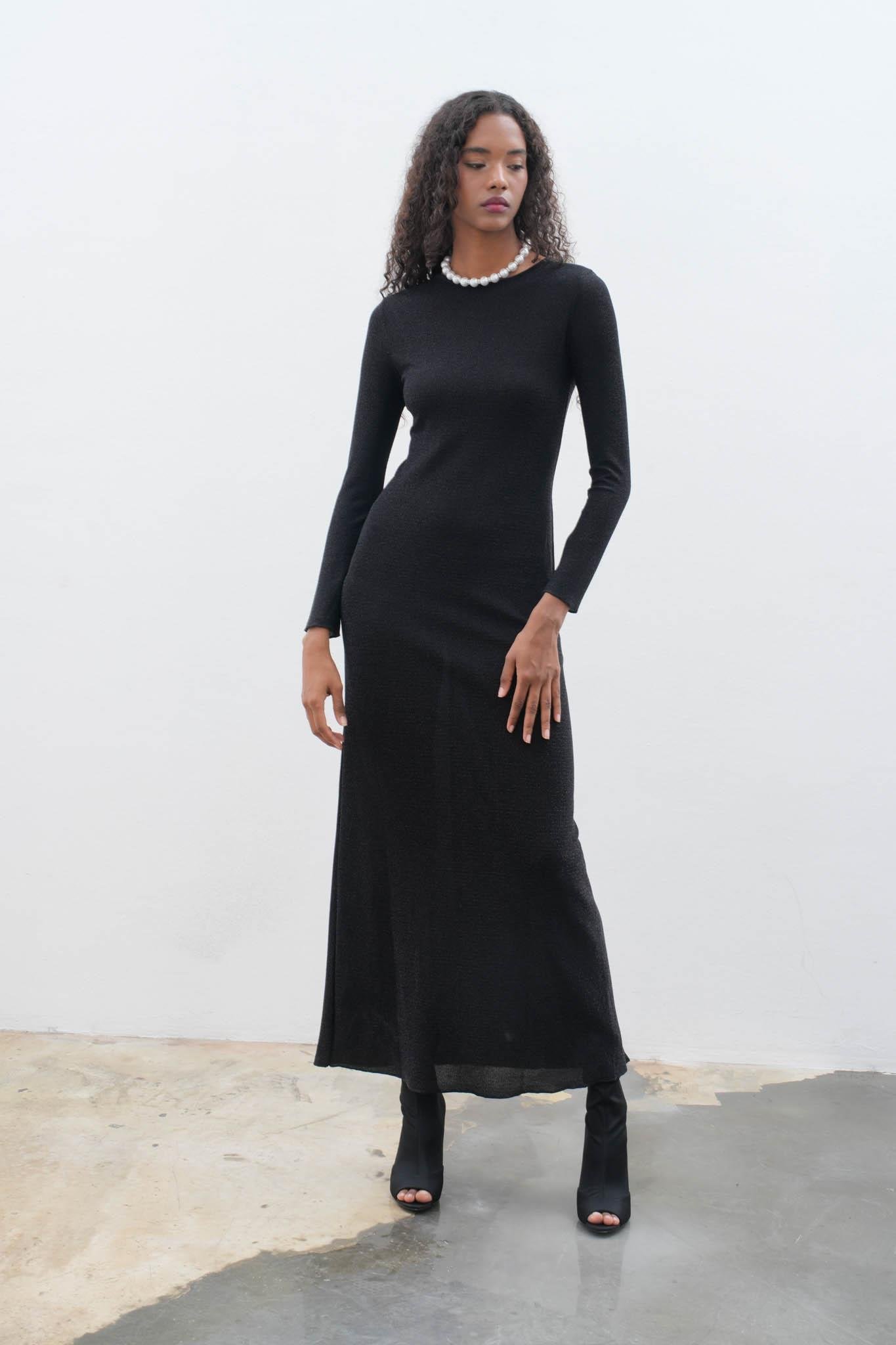 Perla Maxi Uzun Kol Sırt Dekolte Elbise 2815