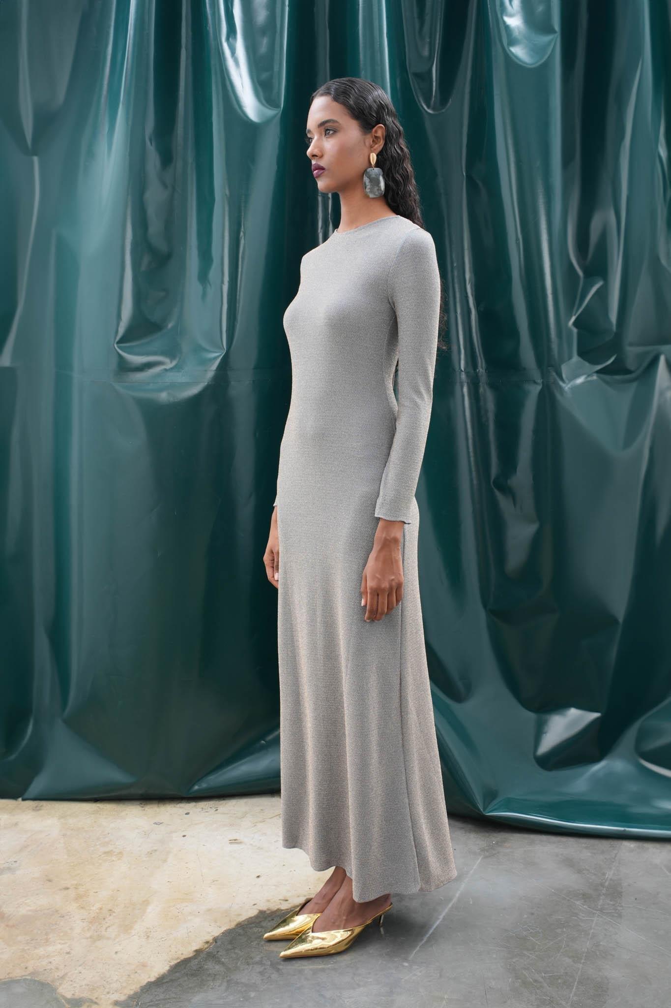 Perla Maxi Uzun Kol Sırt Dekolte Elbise 2815