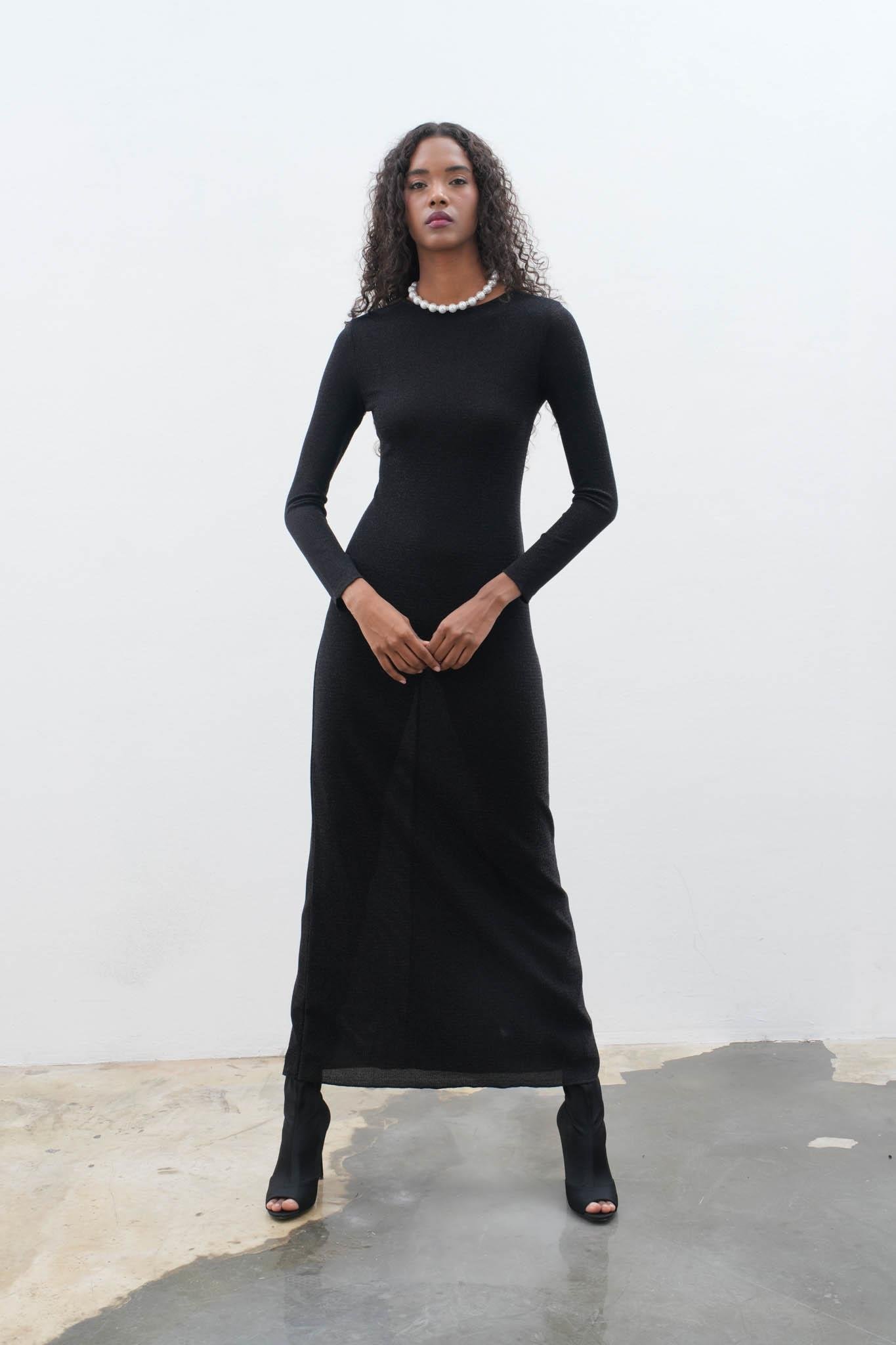 Perla Maxi Uzun Kol Sırt Dekolte Elbise 2815