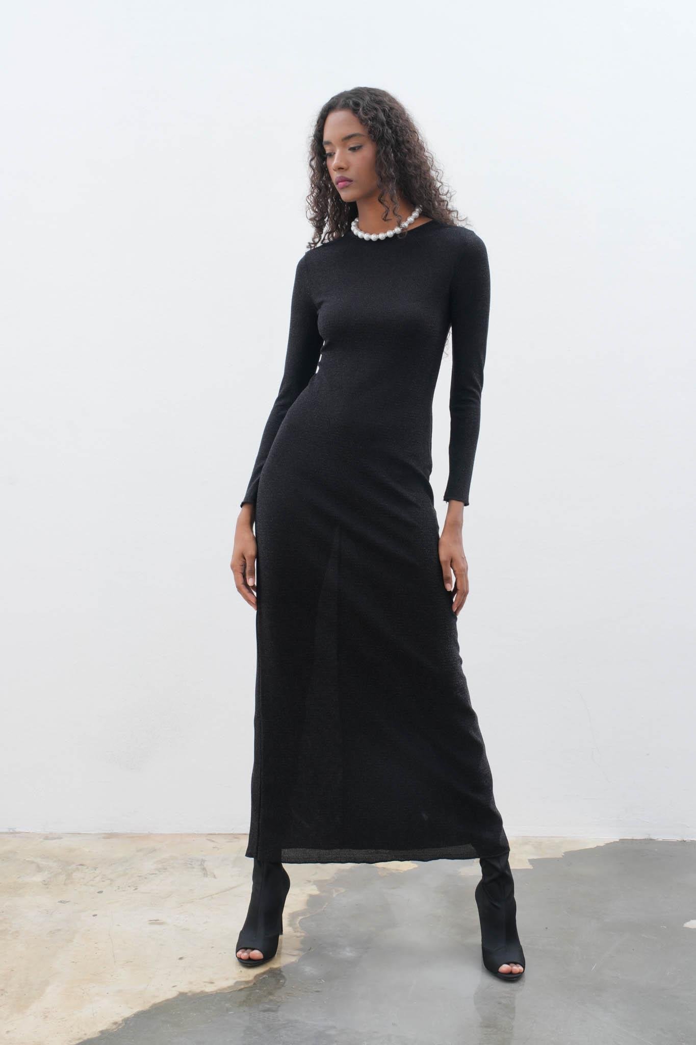 Perla Maxi Uzun Kol Sırt Dekolte Elbise 2815