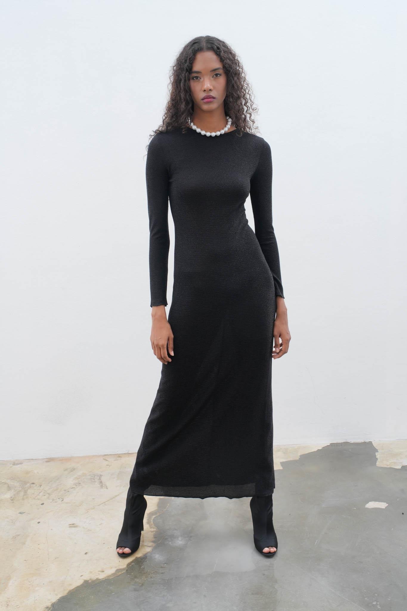 Perla Maxi Uzun Kol Sırt Dekolte Elbise 2815