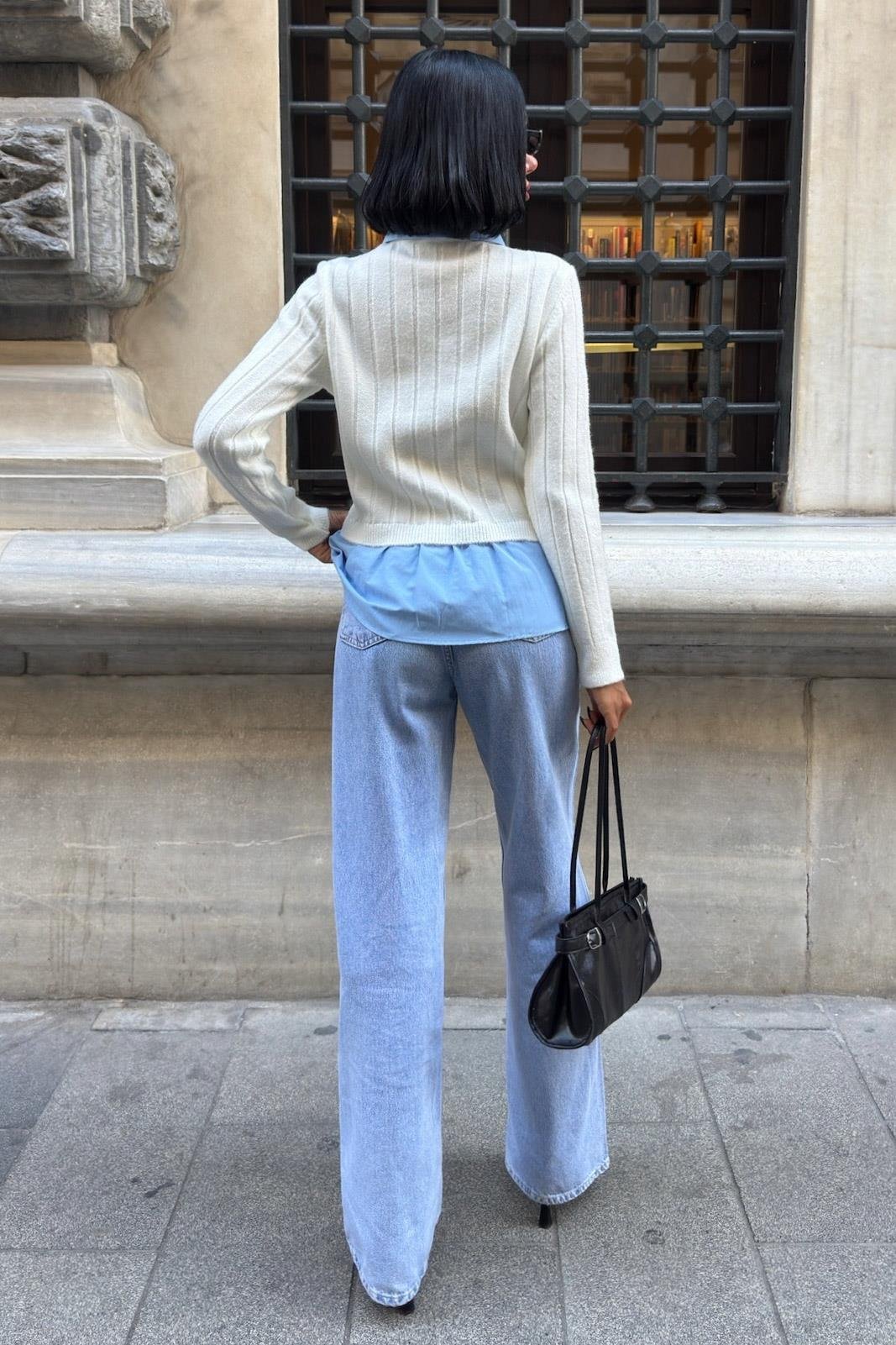 Poplin ve Denim Garnili Triko Kazak 1374