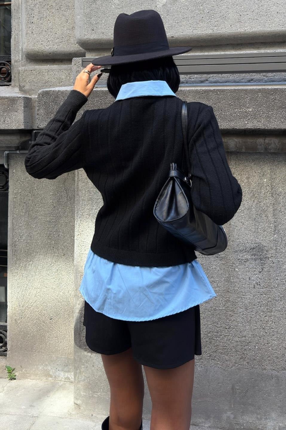 Poplin ve Denim Garnili Triko Kazak 1374