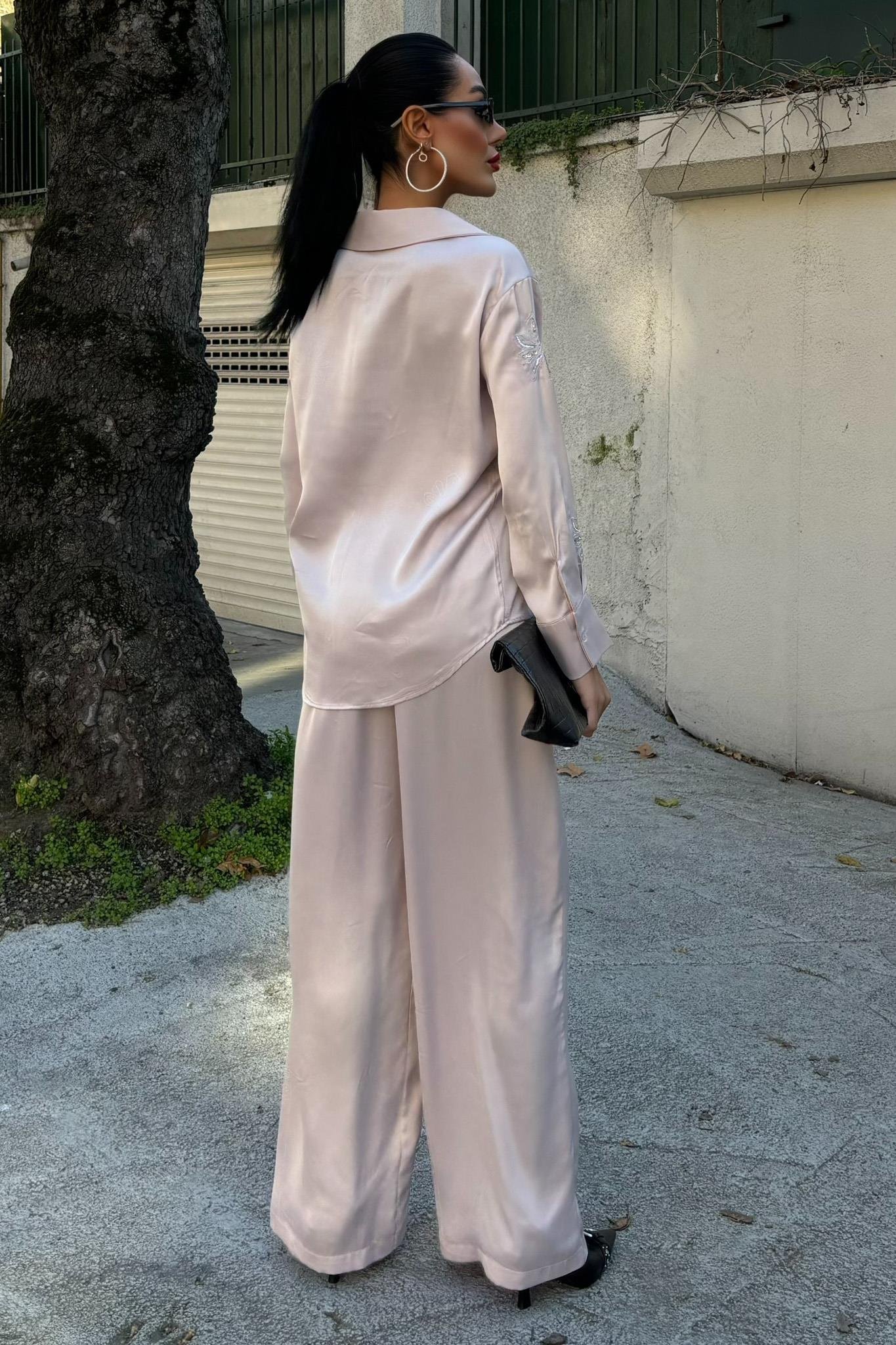 Pul Payetli Simli Çiçekli Saten İkili Takım 10044 R6-A-K3