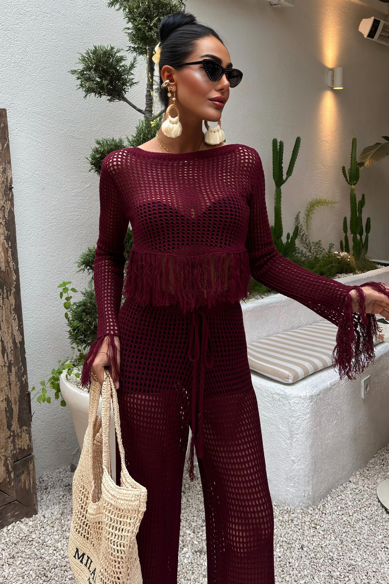 Püskül Detaylı Ajurlu Triko Takım 10085 R2-K-K4