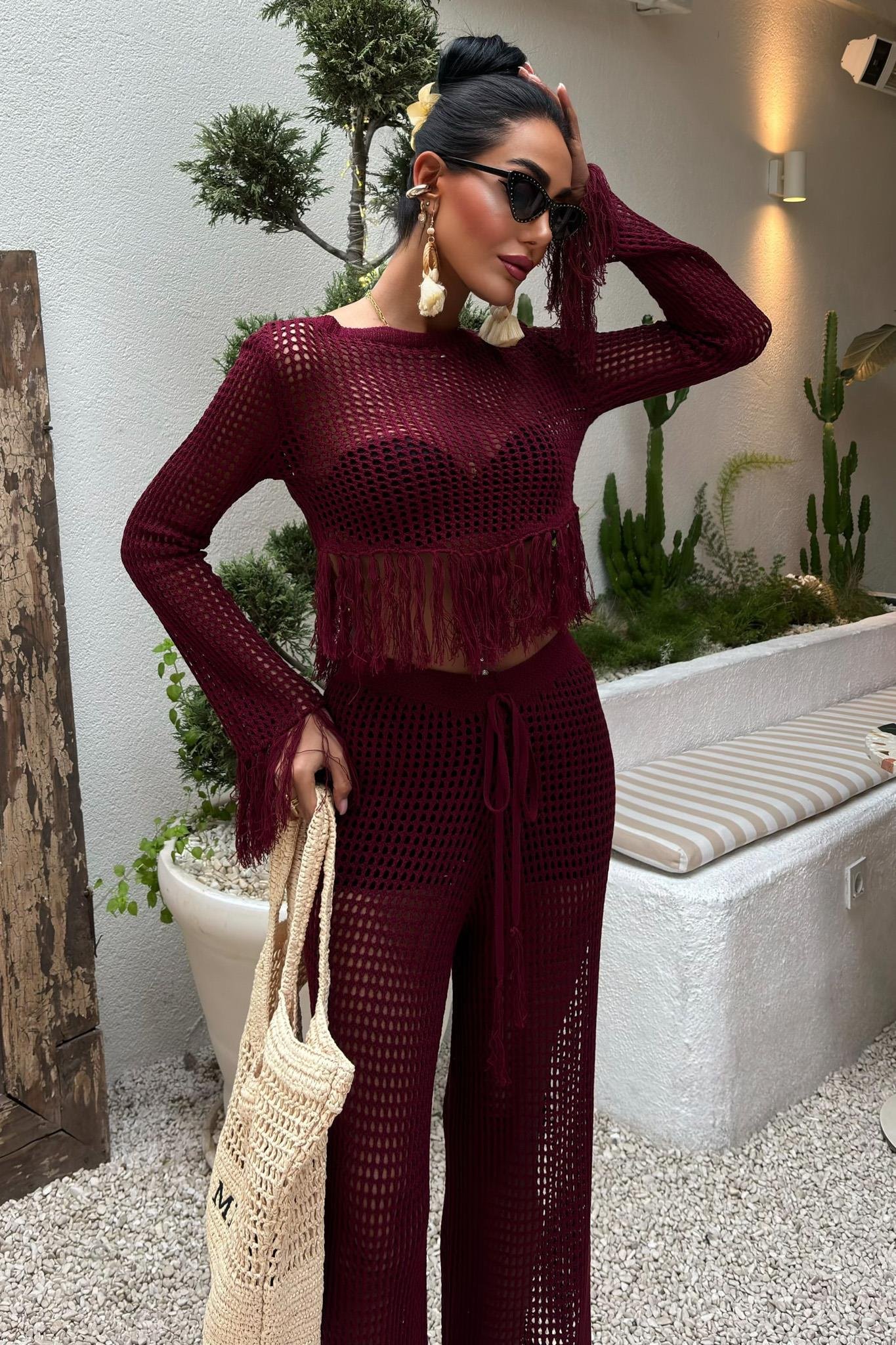 Püskül Detaylı Ajurlu Triko Takım 10085 R2-K-K4