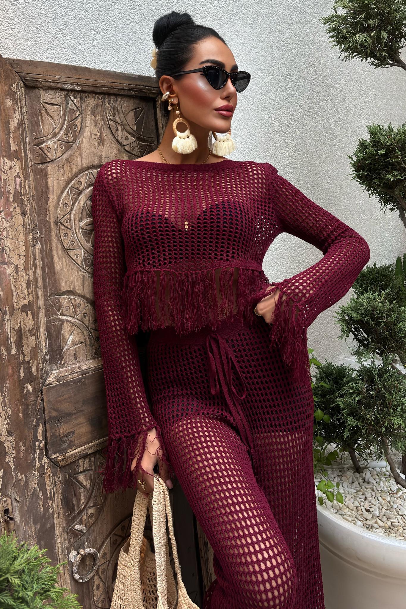 Püskül Detaylı Ajurlu Triko Takım 10085 R2-K-K4