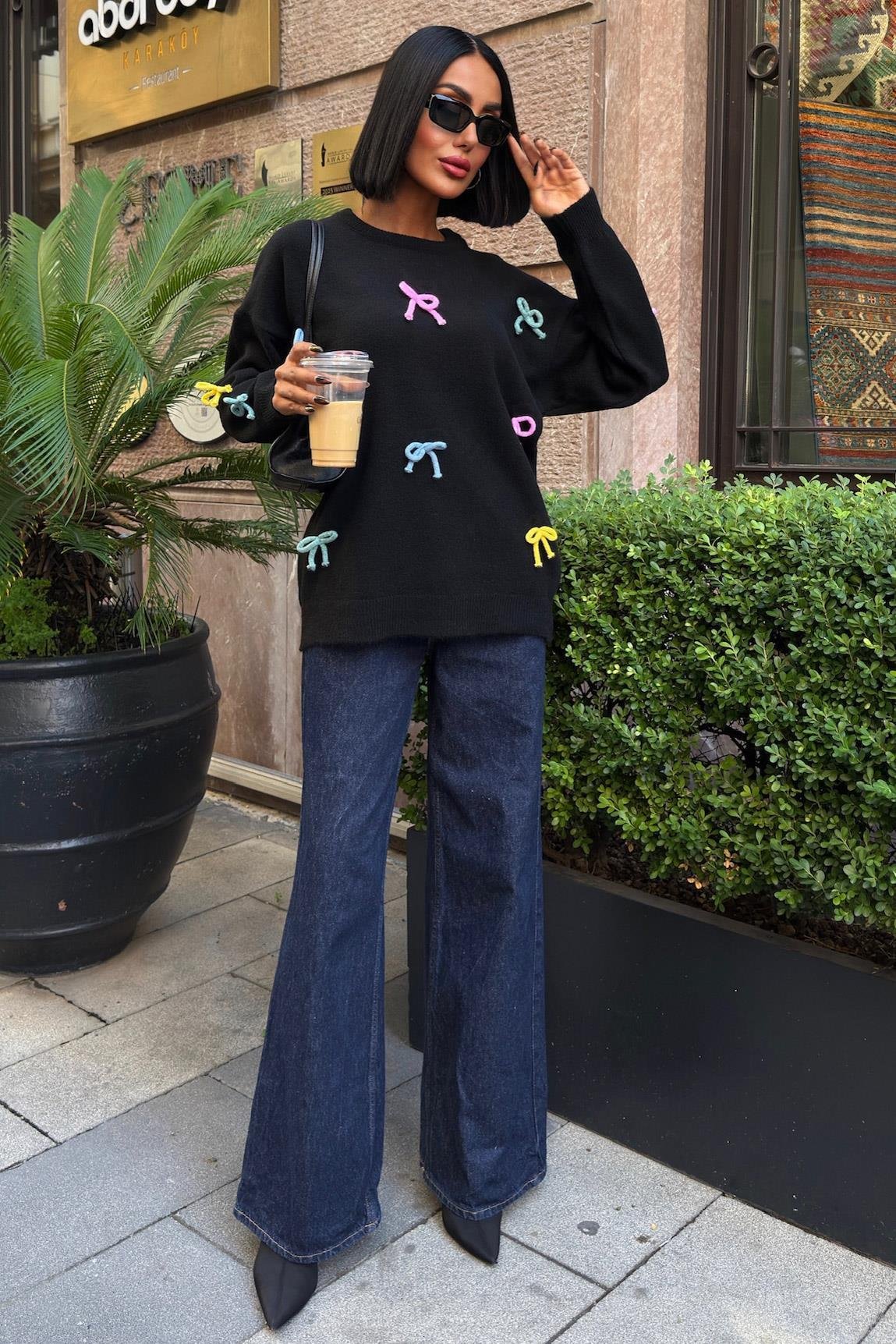 Renkli Fiyonk Detaylı Triko Kazak 1372 R3-A-K1