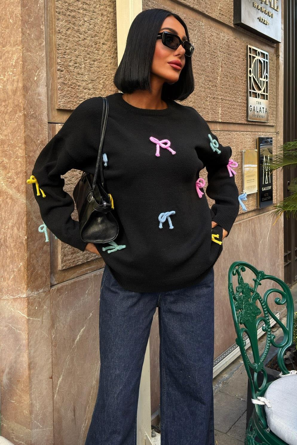 Renkli Fiyonk Detaylı Triko Kazak 1372 R3-A-K1