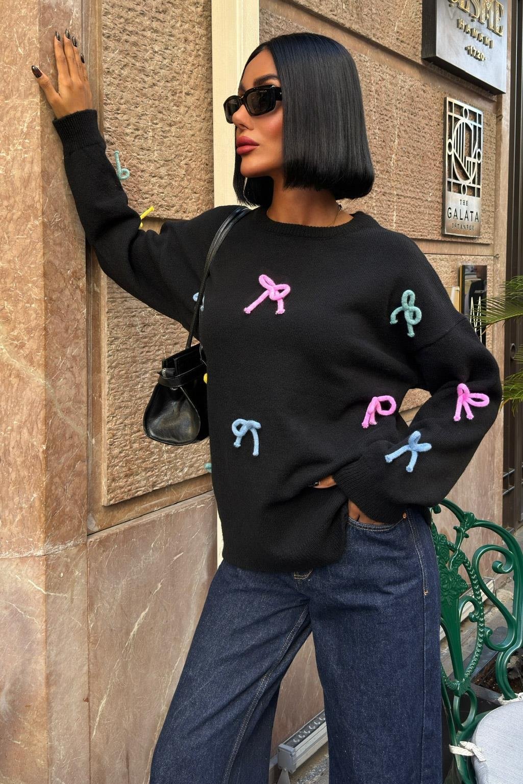 Renkli Fiyonk Detaylı Triko Kazak 1372 R3-A-K1