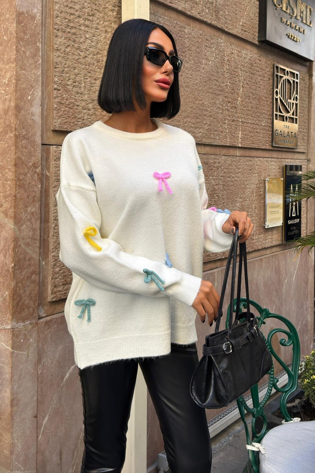 Renkli Fiyonk Detaylı Triko Kazak 1372 R3-A-K1