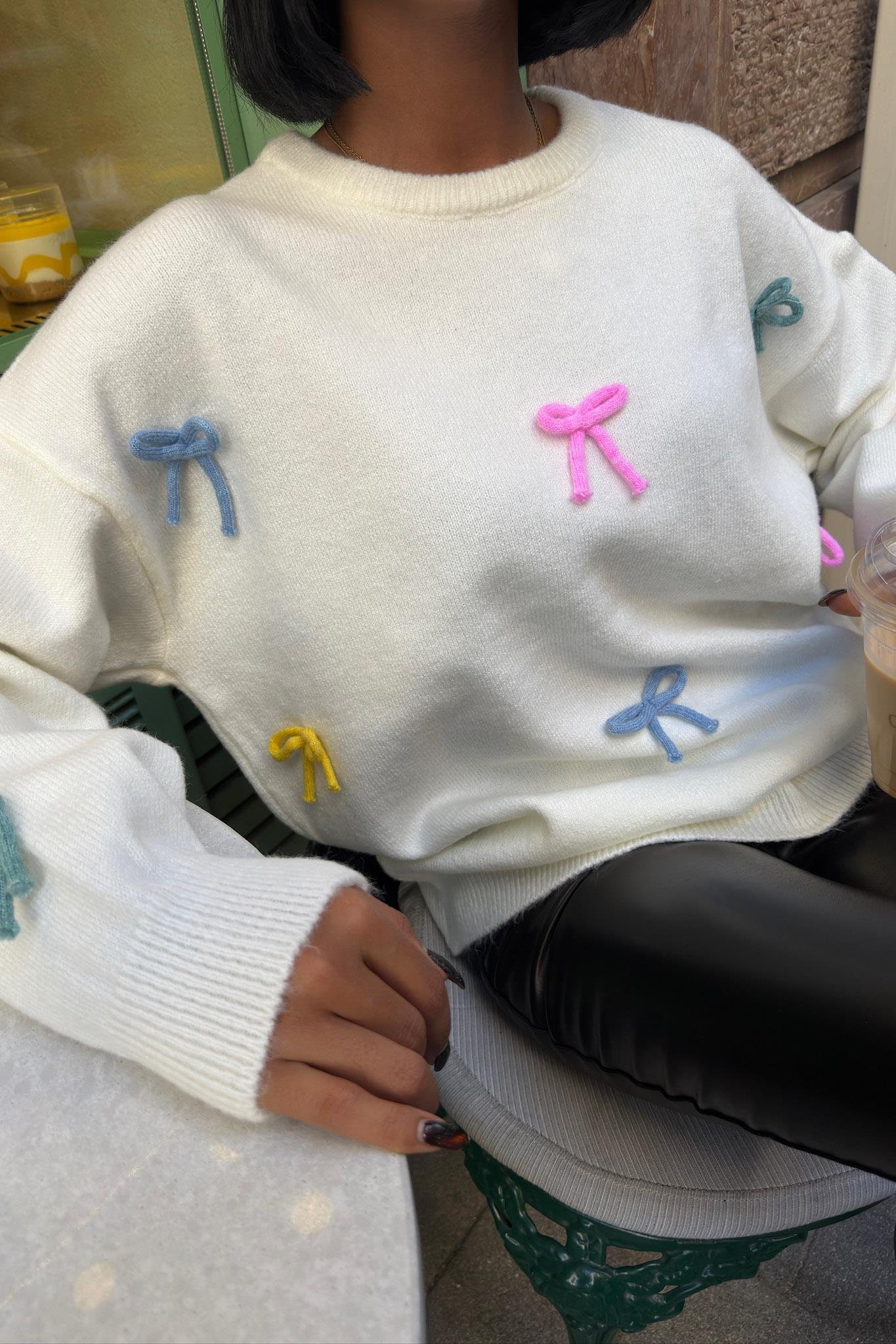 Renkli Fiyonk Detaylı Triko Kazak 1372 R3-A-K1