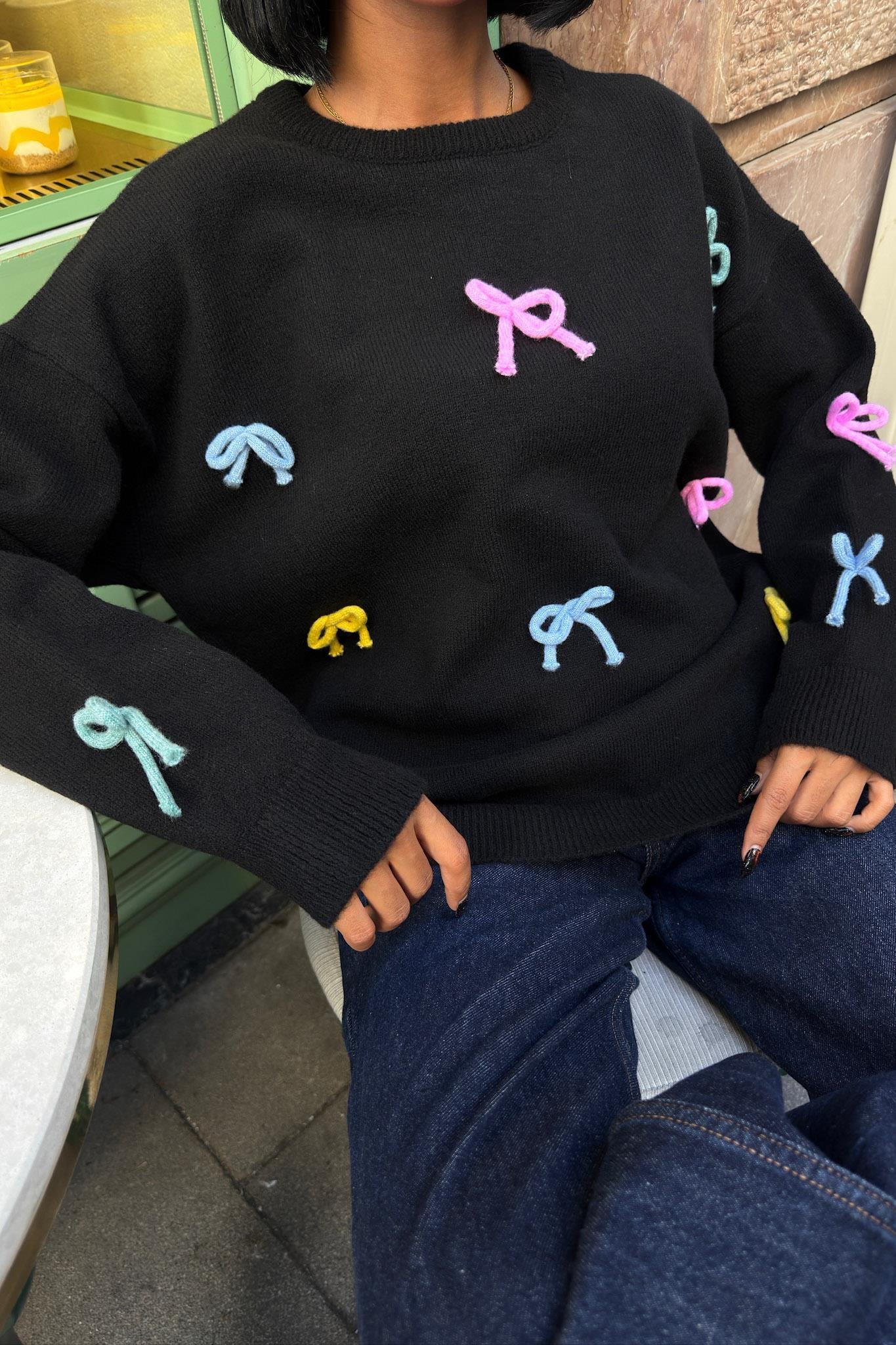 Renkli Fiyonk Detaylı Triko Kazak 1372 R3-A-K1