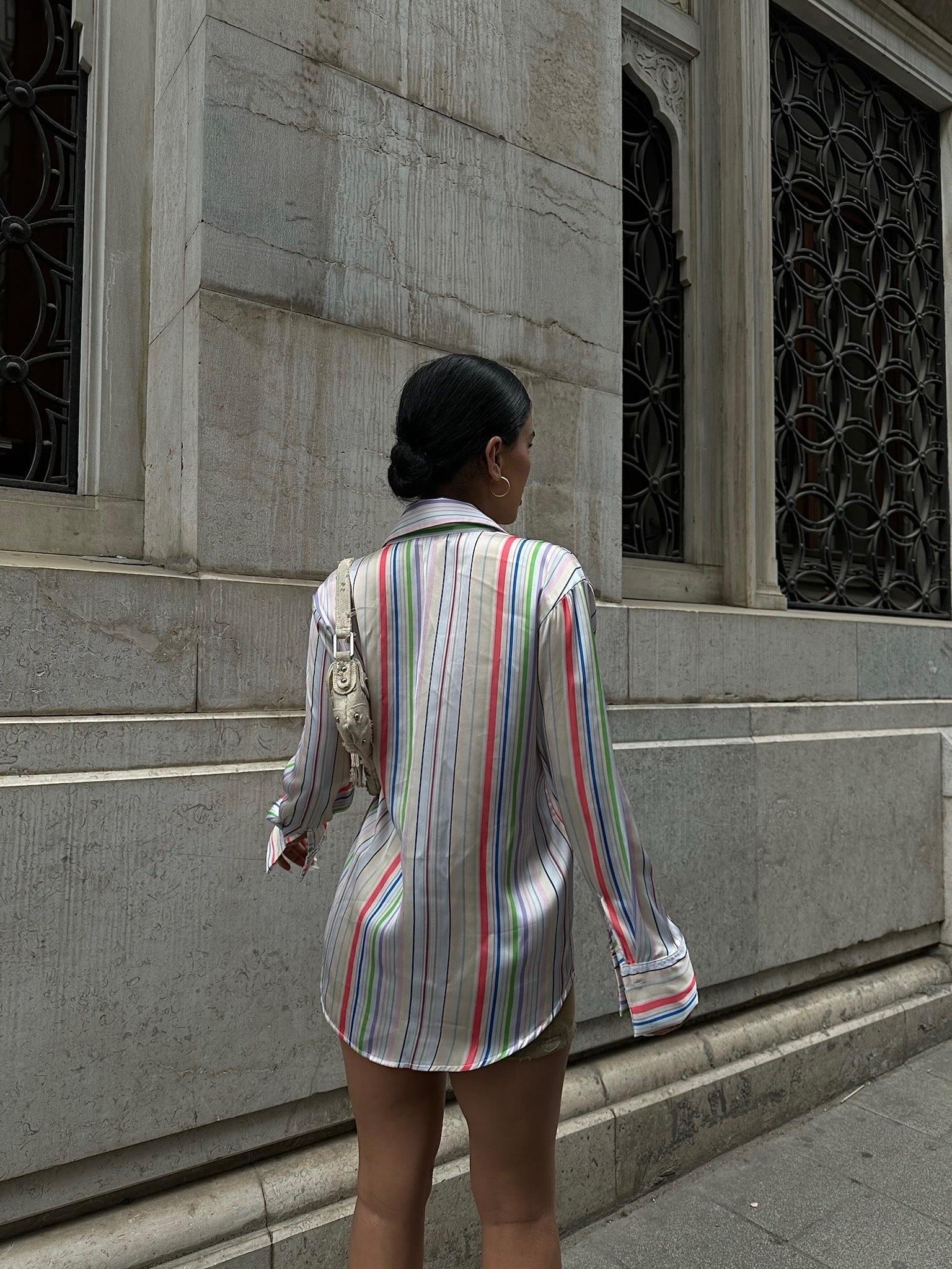 Ribera Çizgili Saten Gömlek 3398 R9-C-K3