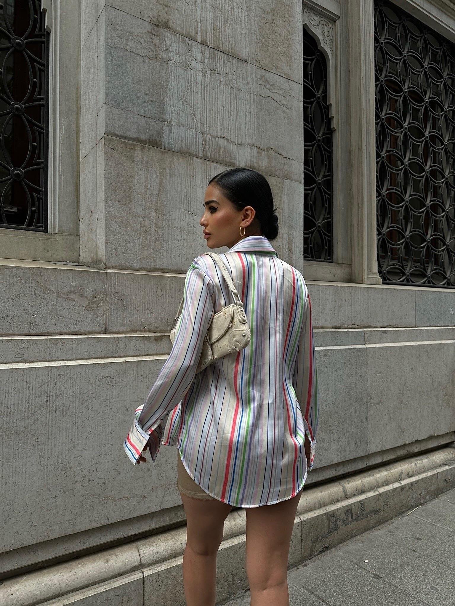 Ribera Çizgili Saten Gömlek 3398 R9-C-K3