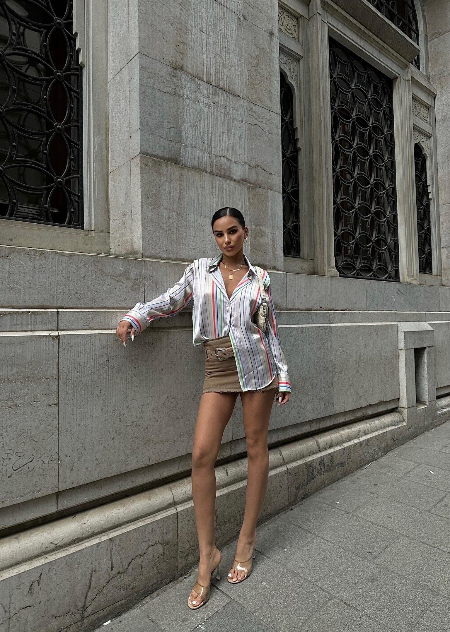 Ribera Çizgili Saten Gömlek 3398 R9-C-K3