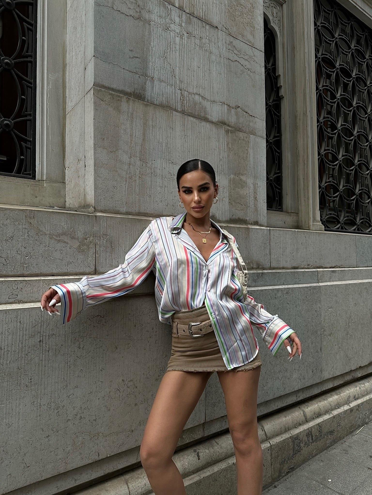 Ribera Çizgili Saten Gömlek 3398 R9-C-K3