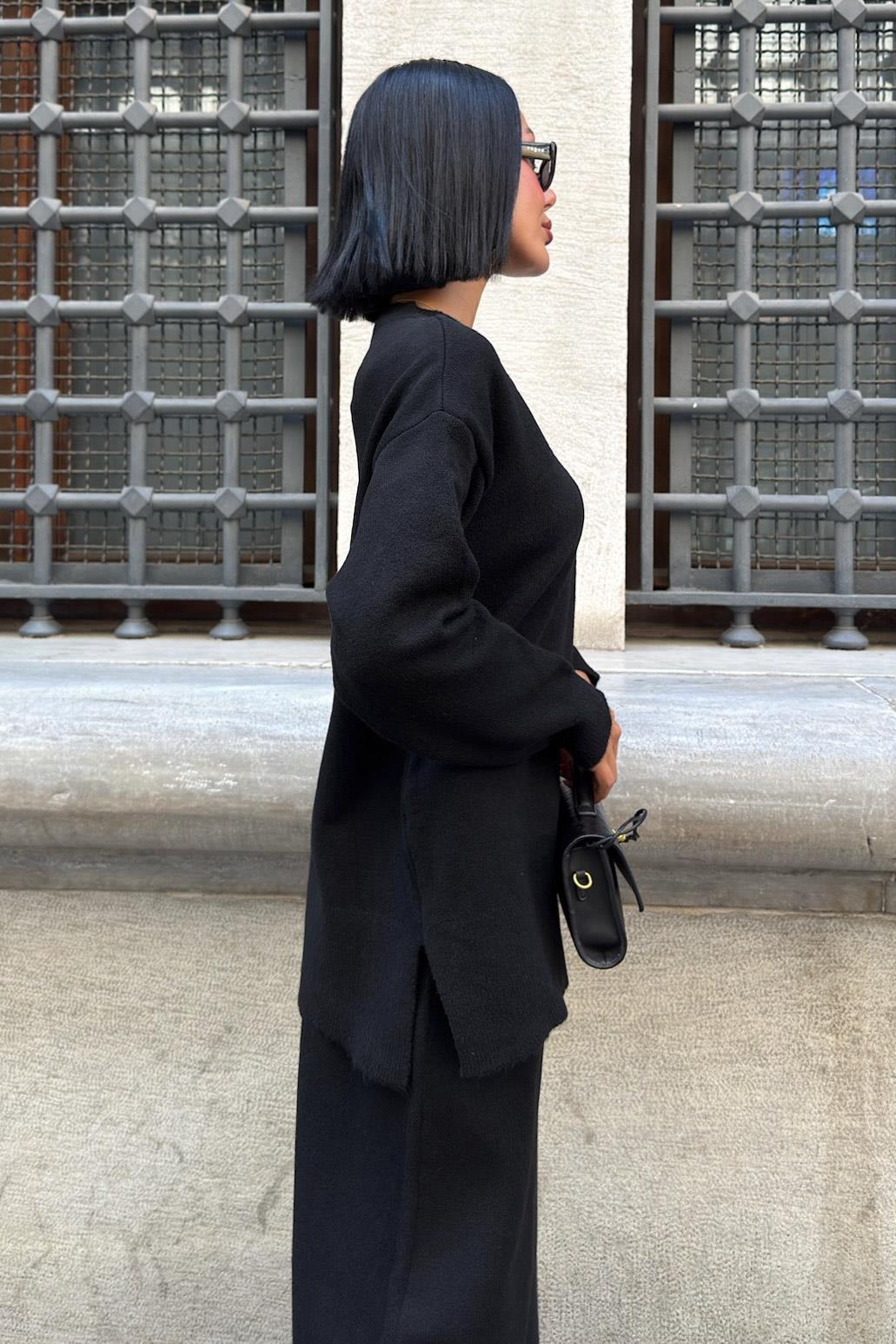 Saç Örgü Desenli Kuşaklı Triko Takım 10218 R1-C-K1