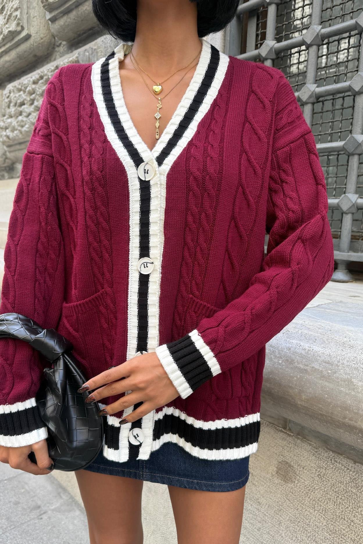 Saç Örgü Desenli Triko Hırka 5183 R1-G-K3