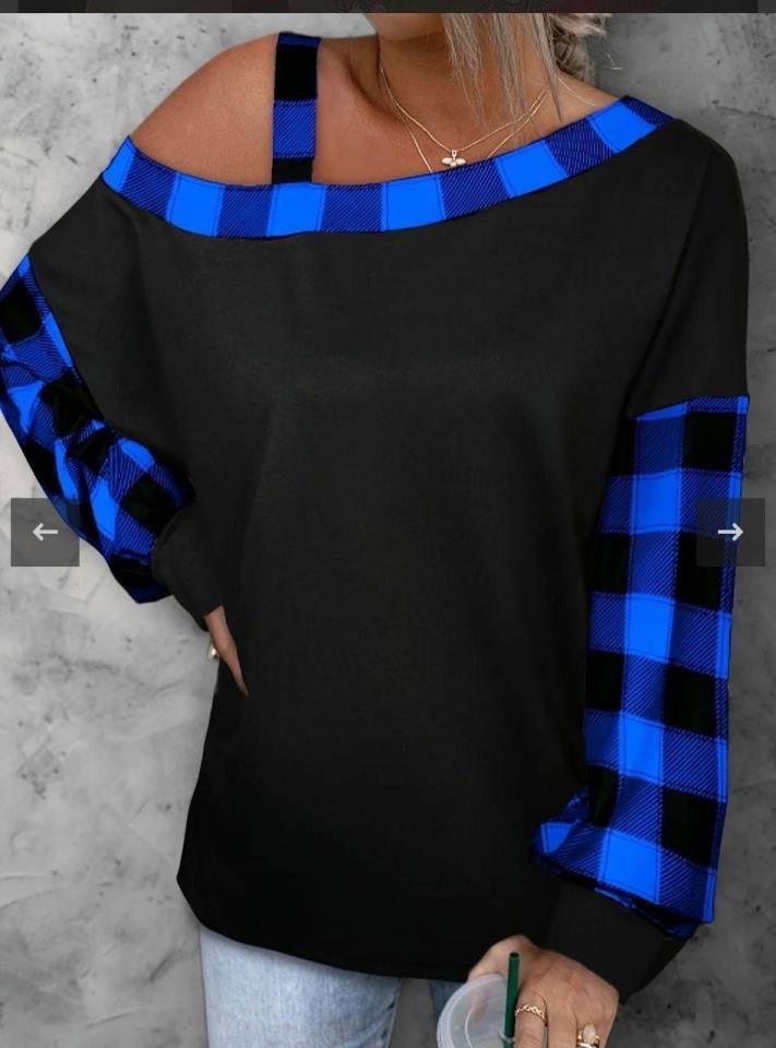 Scuba Dalgıç Kumaş Ekose Desen Tek Askılı Bluz