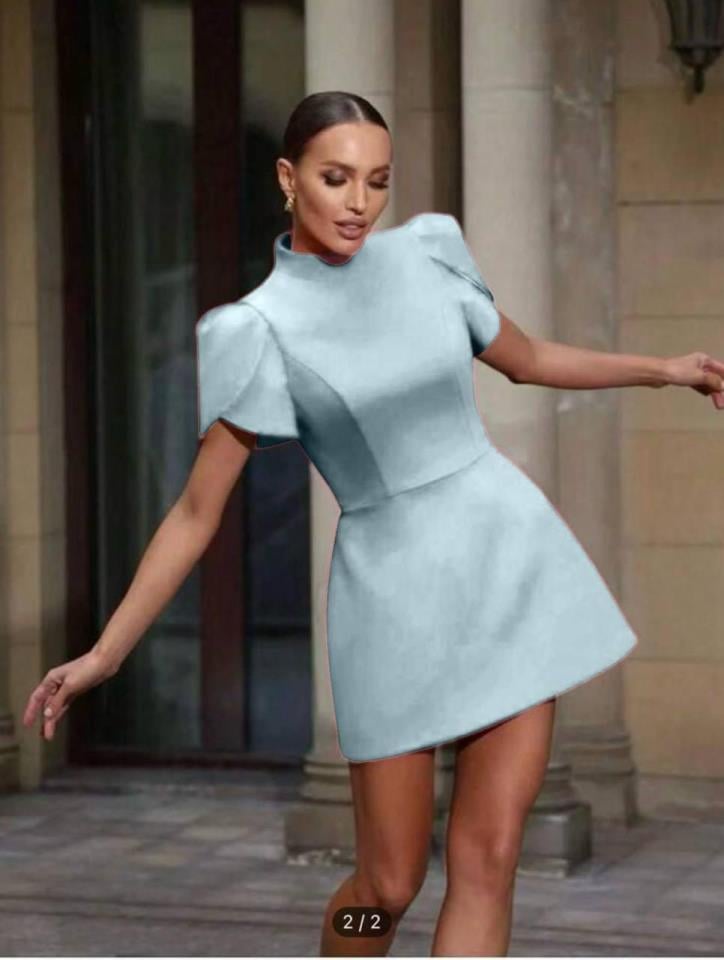 Scuba Dalgıç Kumaş Fiyonk Ve Düğme Detaylı Elbise