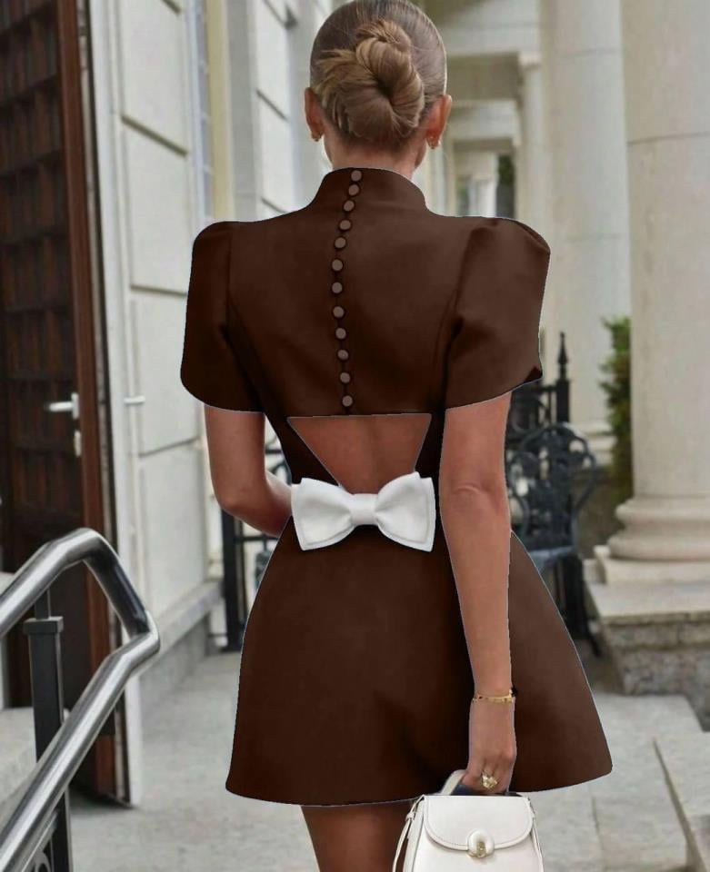 Scuba Dalgıç Kumaş Fiyonk Ve Düğme Detaylı Elbise