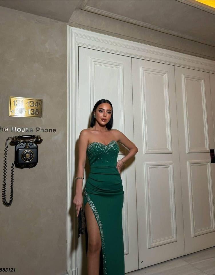 Scuba Dalgıç Kumaş Ithal Taş Detaylı Yırtmaçlı Elbise