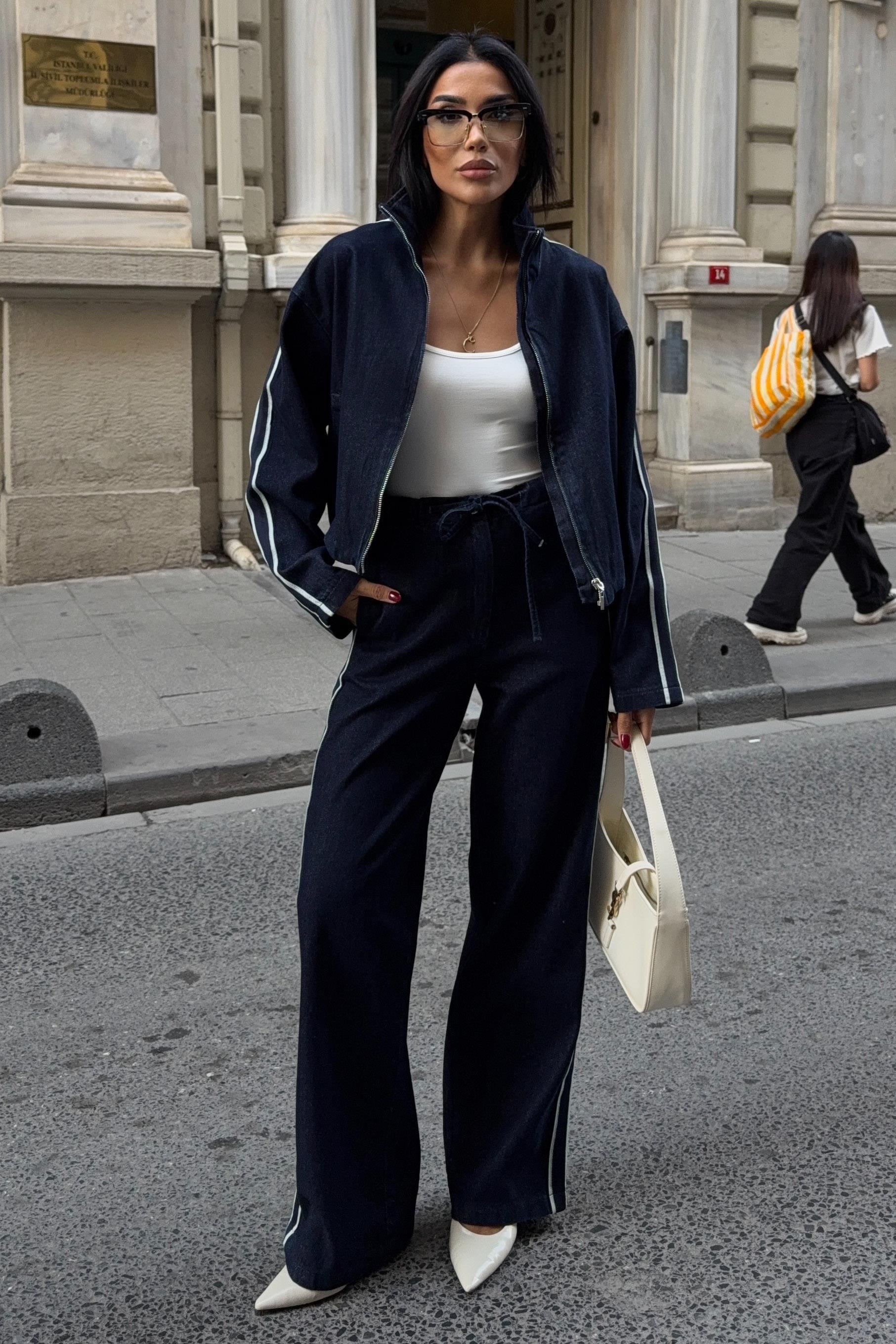 Şerit Detaylı Denim Takım 10258