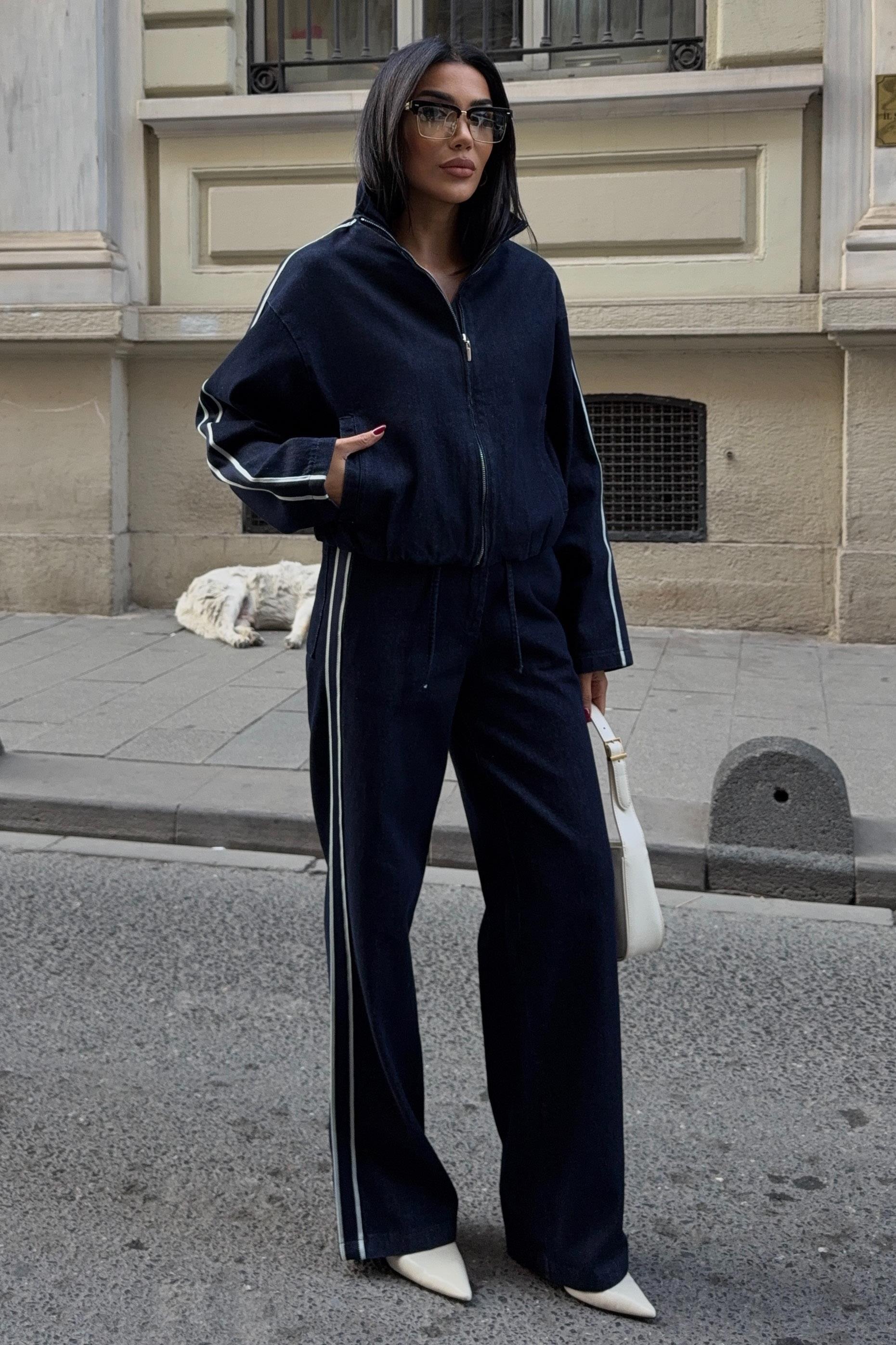 Şerit Detaylı Denim Takım 10258