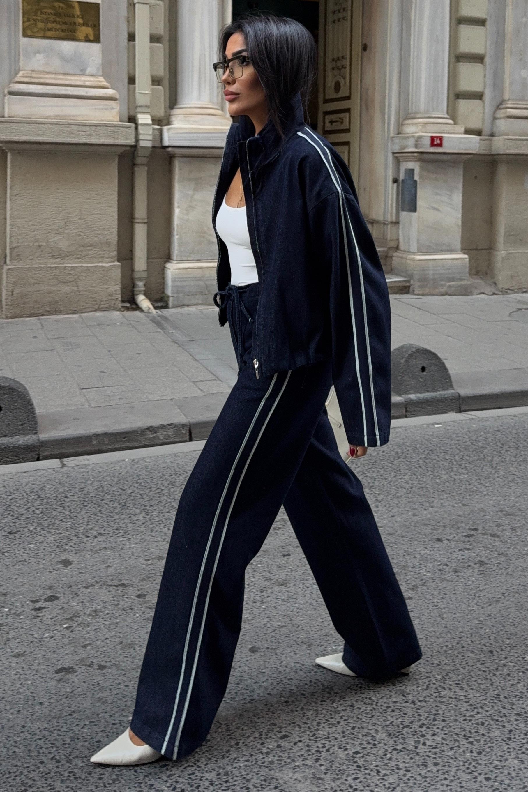 Şerit Detaylı Denim Takım 10258