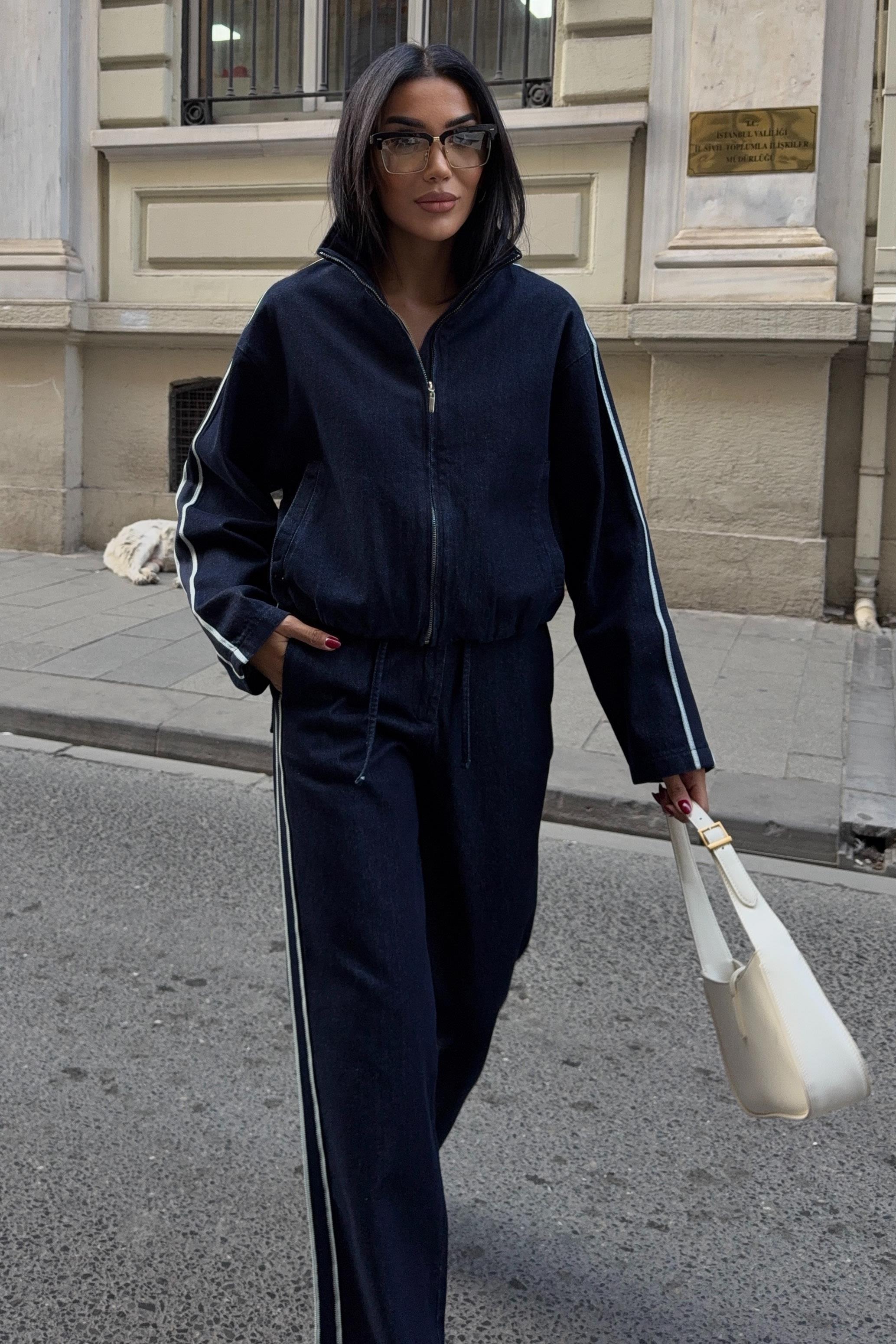 Şerit Detaylı Denim Takım 10258