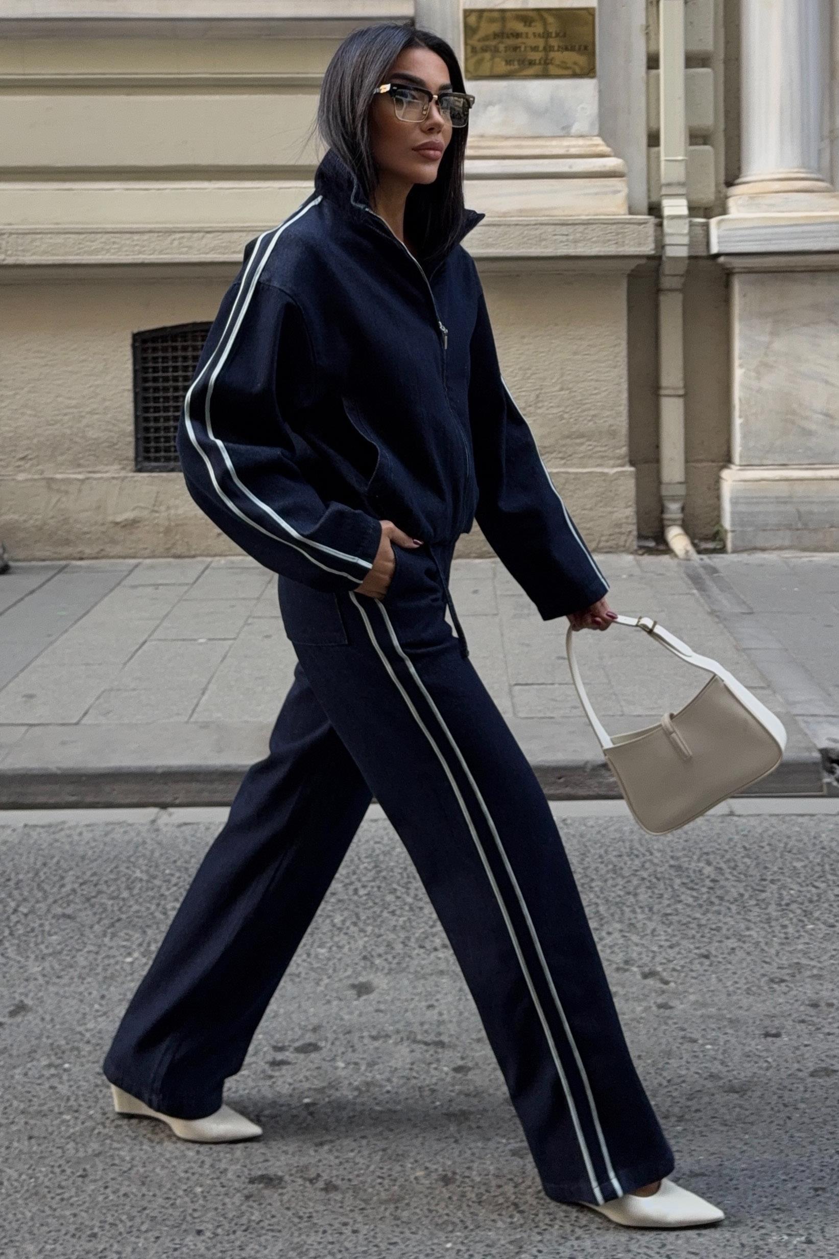 Şerit Detaylı Denim Takım 10258