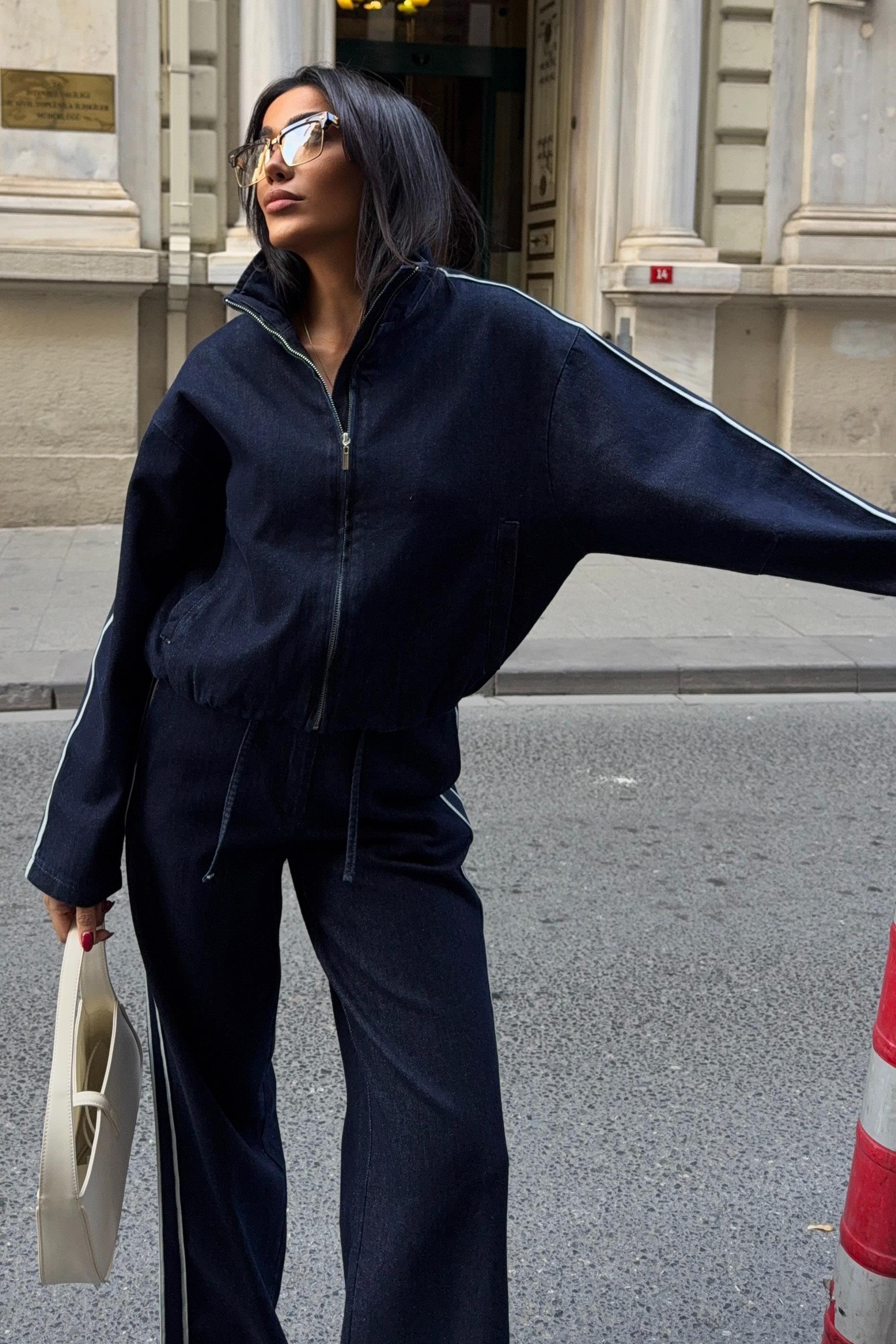 Şerit Detaylı Denim Takım 10258